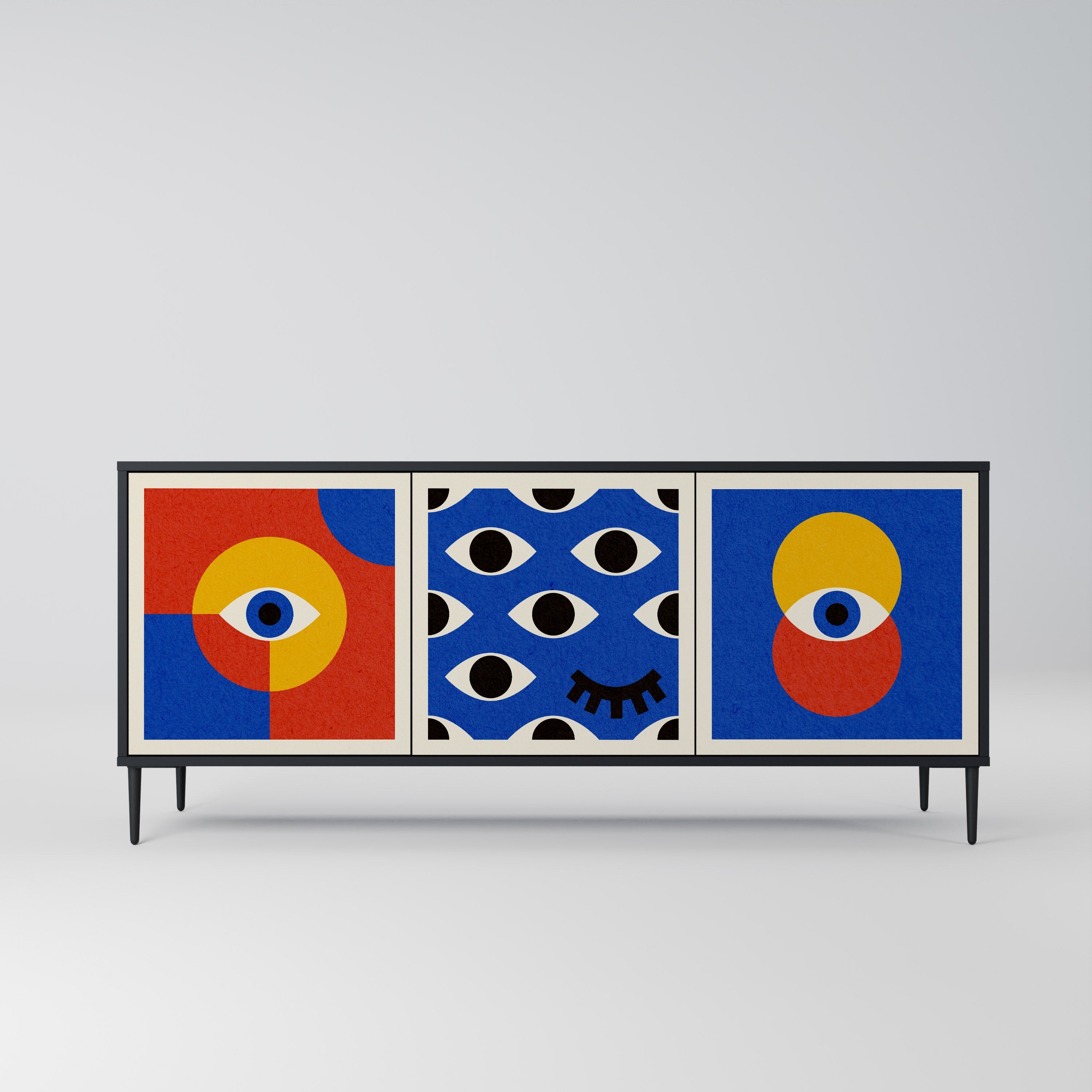 GEOMETRIC EYES 3-türiges Sideboard in Schwarz