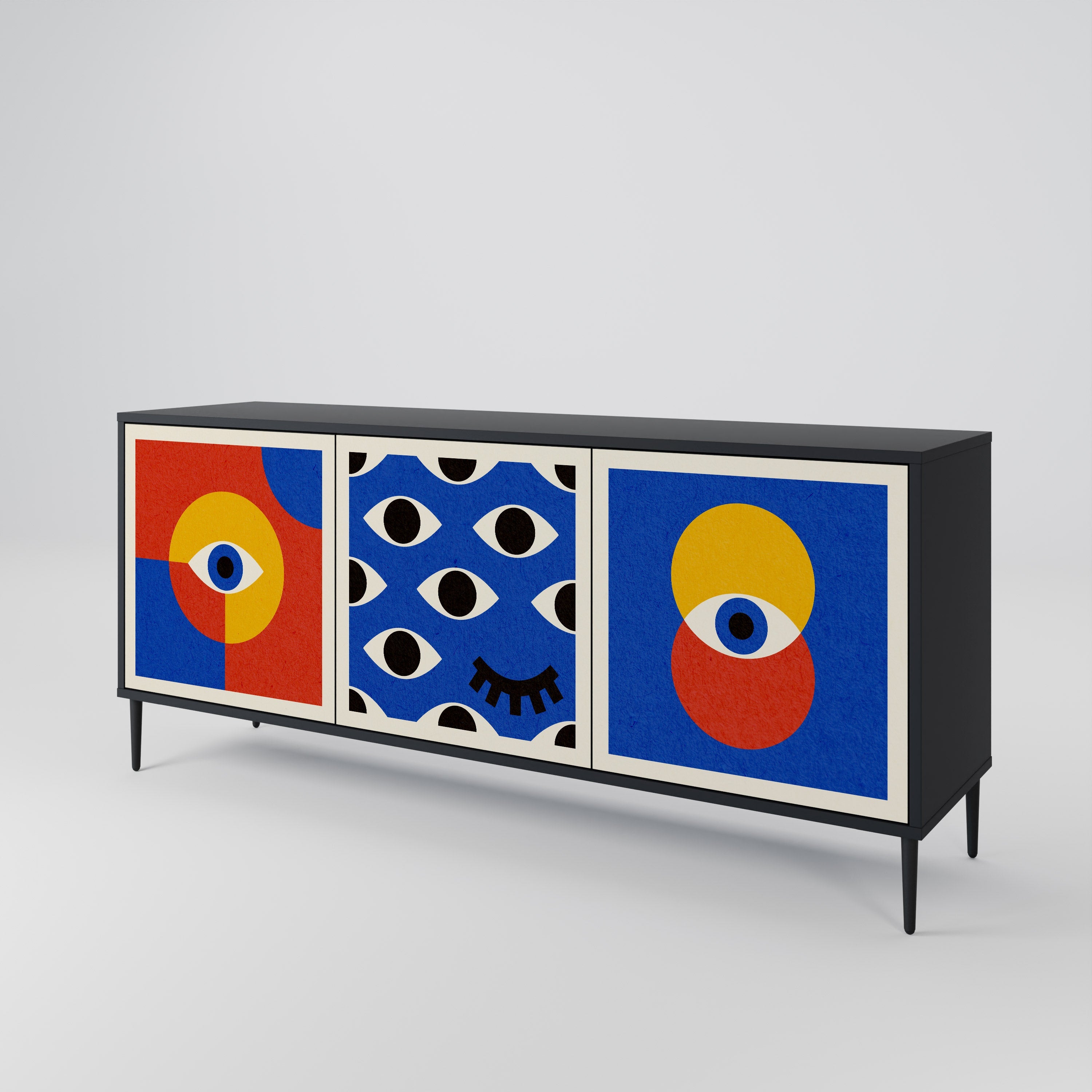GEOMETRIC EYES 3-türiges Sideboard in Schwarz