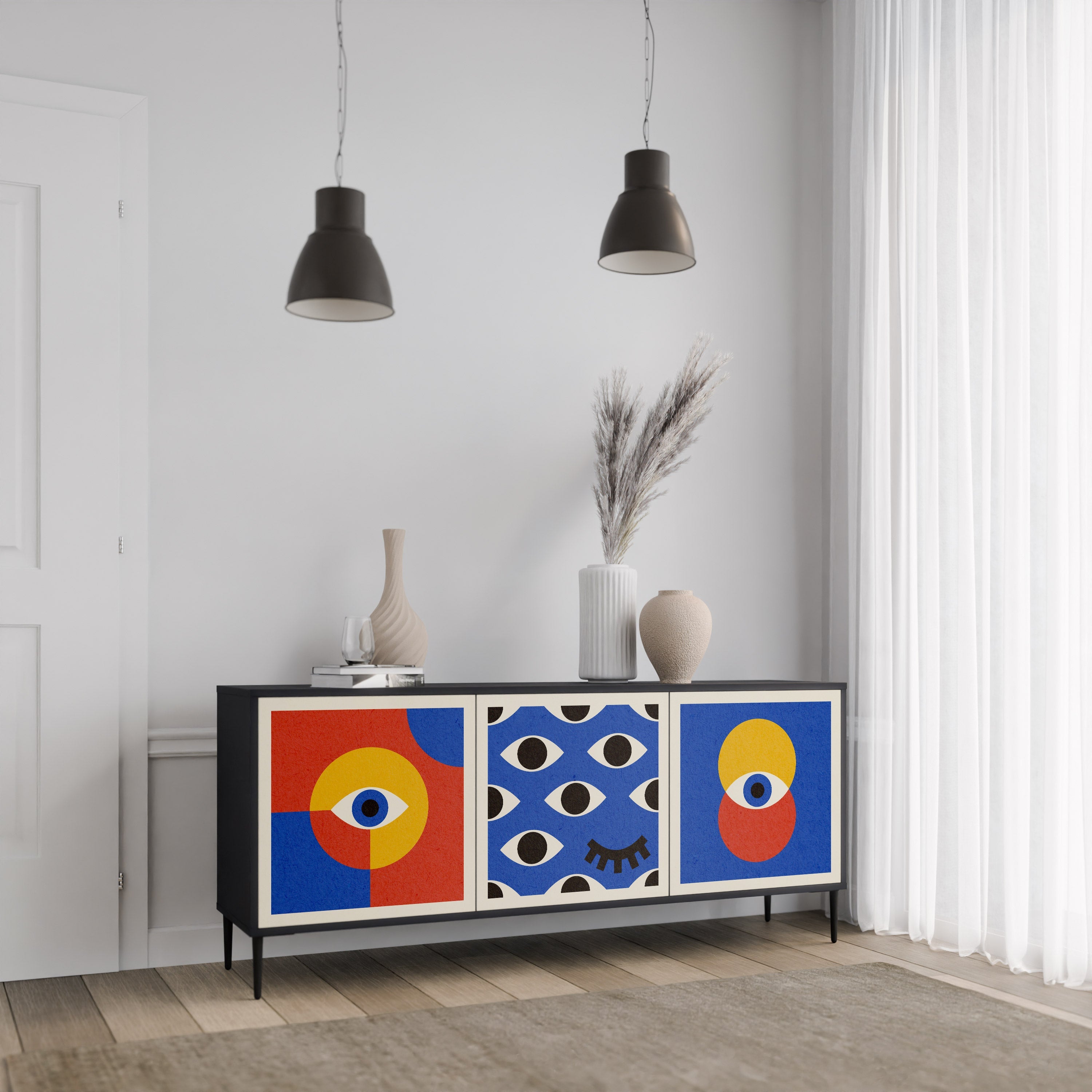 GEOMETRIC EYES 3-türiges Sideboard in Schwarz