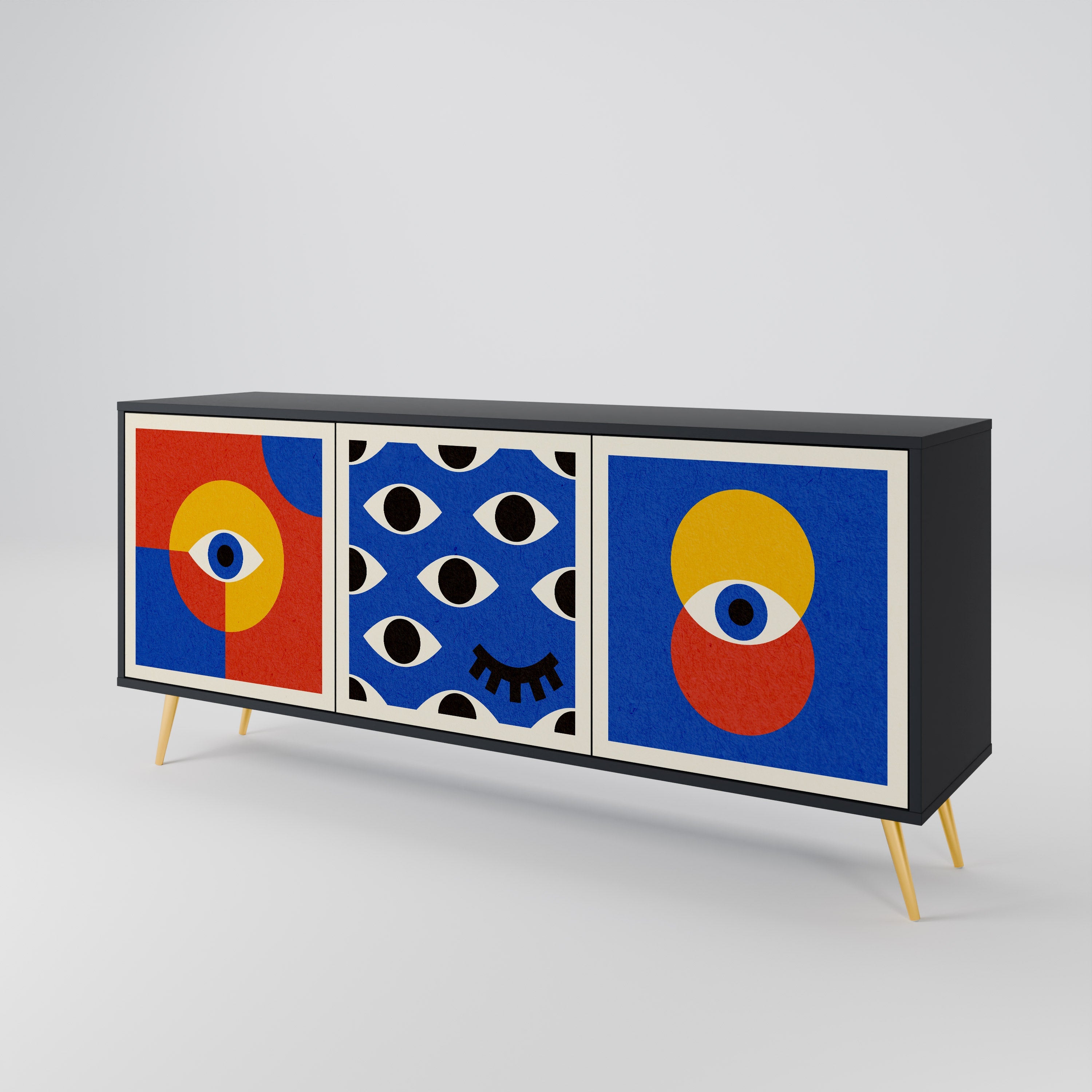 GEOMETRIC EYES 3-türiges Sideboard in Schwarz