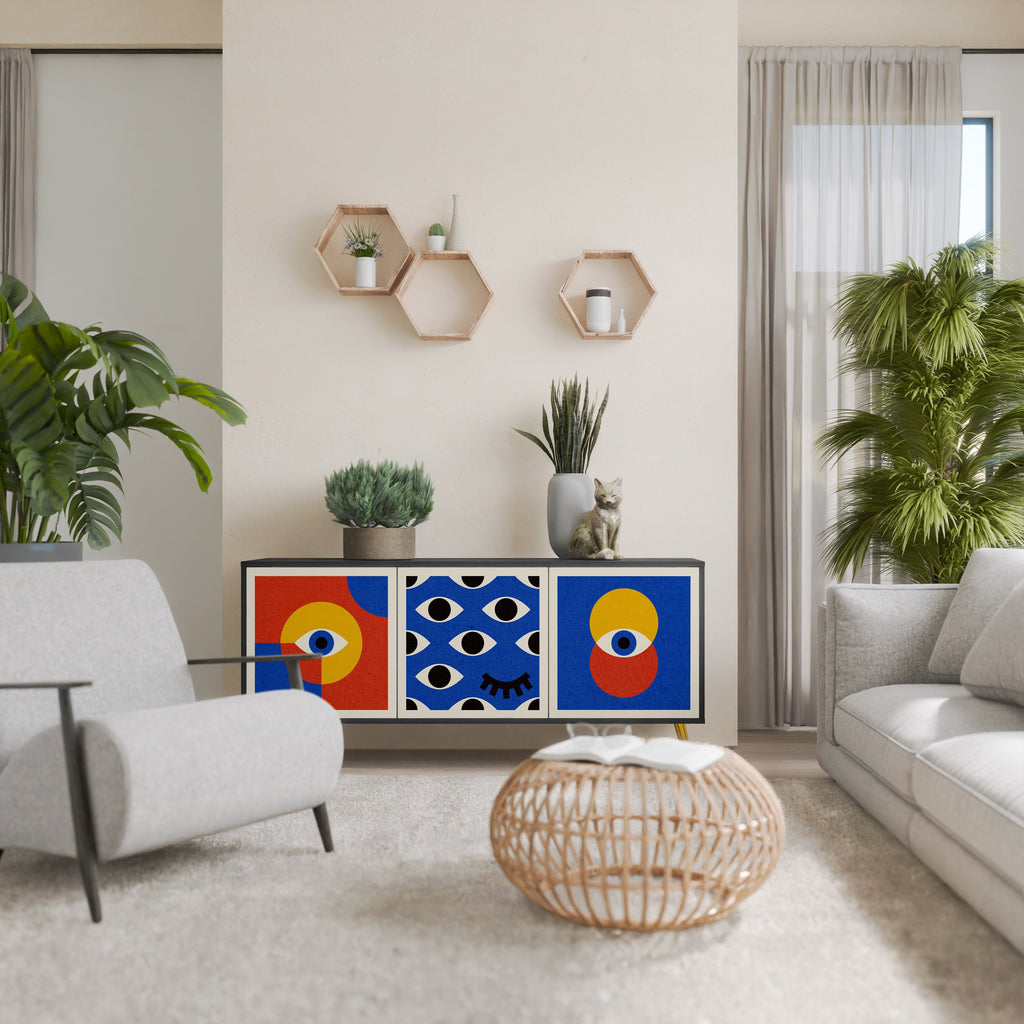 GEOMETRIC EYES 3-türiges Sideboard in Schwarz