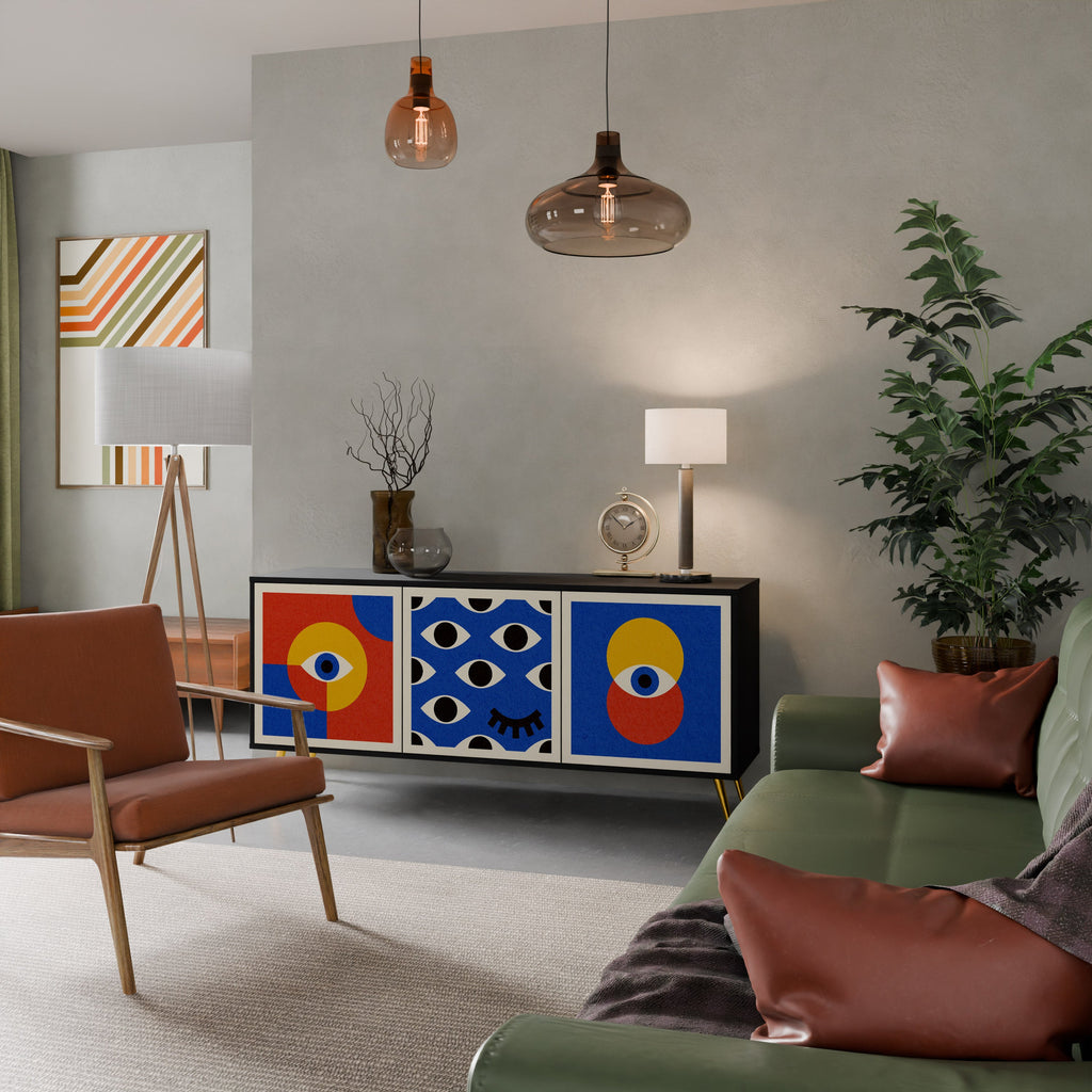 GEOMETRIC EYES 3-türiges Sideboard in Schwarz