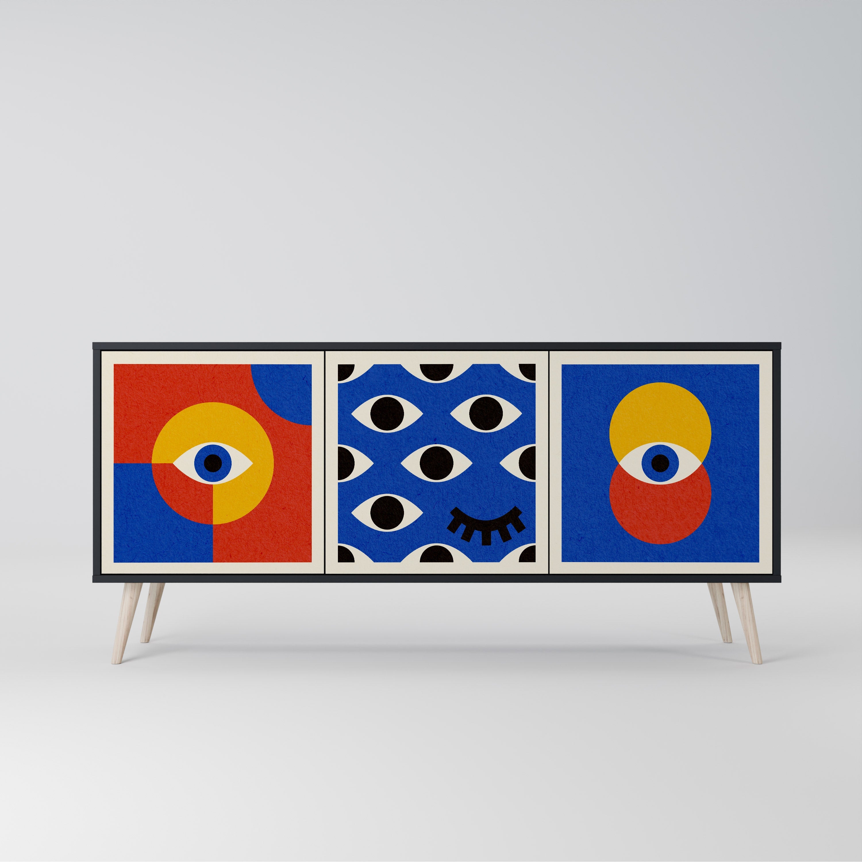 GEOMETRIC EYES 3-türiges Sideboard in Schwarz