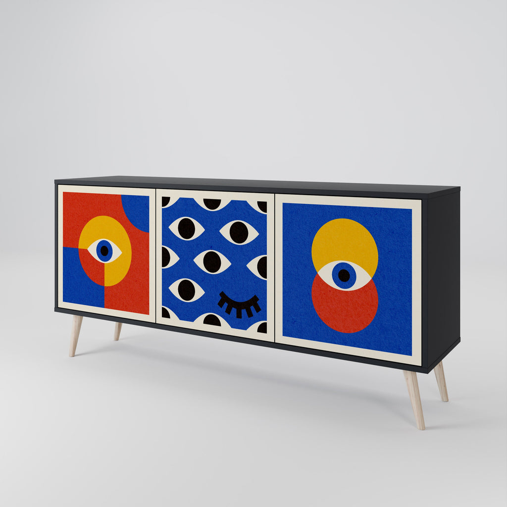GEOMETRIC EYES 3-türiges Sideboard in Schwarz