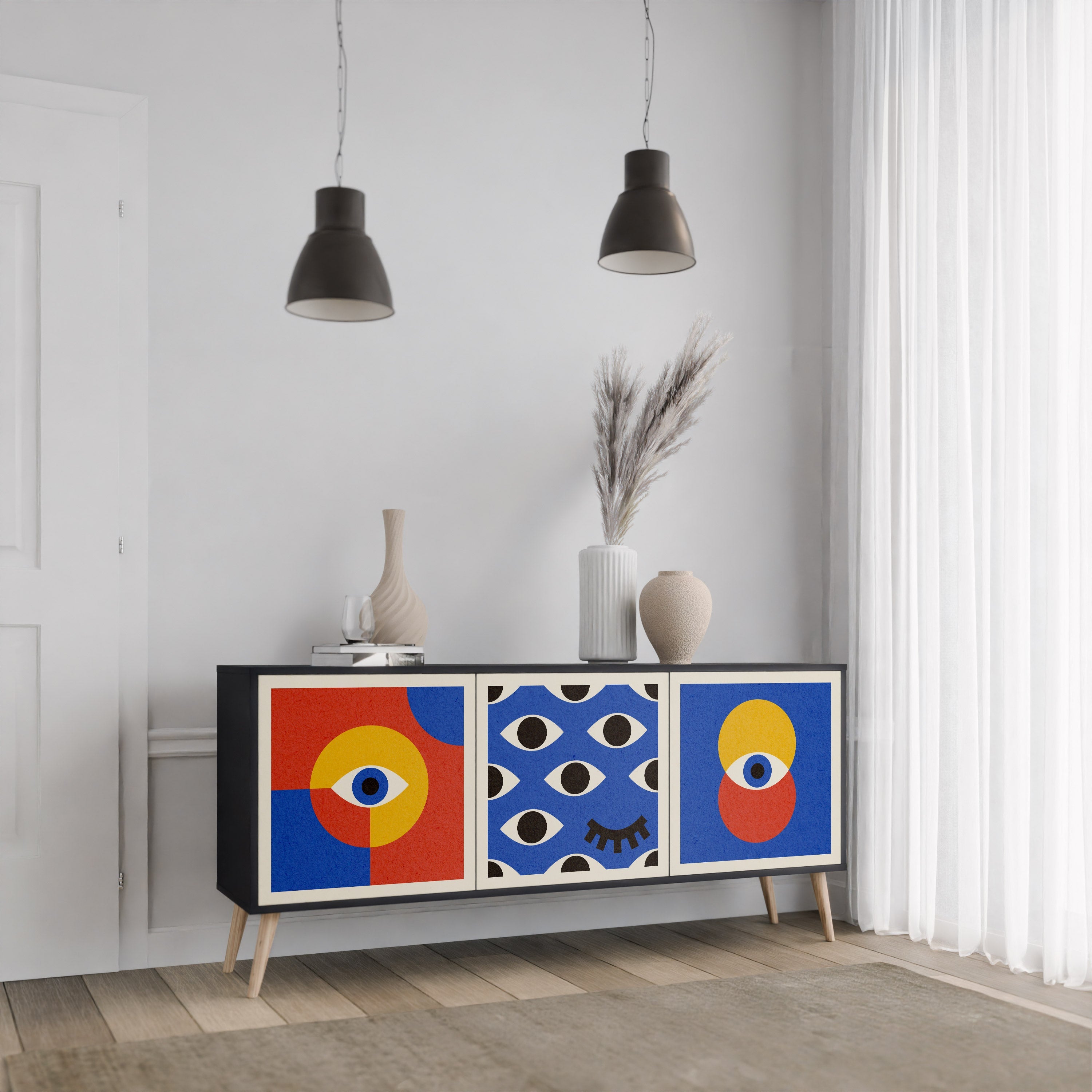 GEOMETRIC EYES 3-türiges Sideboard in Schwarz