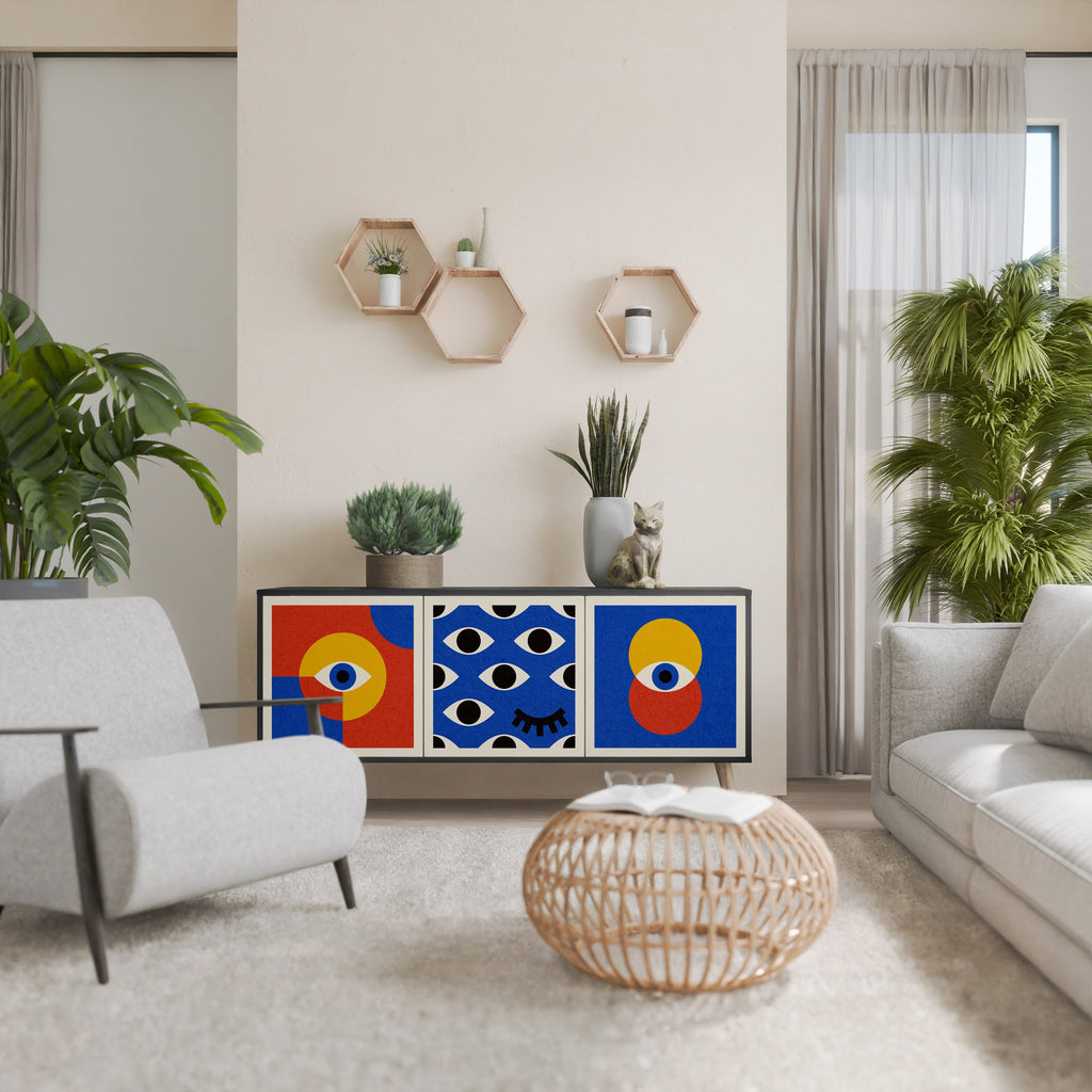 GEOMETRIC EYES 3-türiges Sideboard in Schwarz