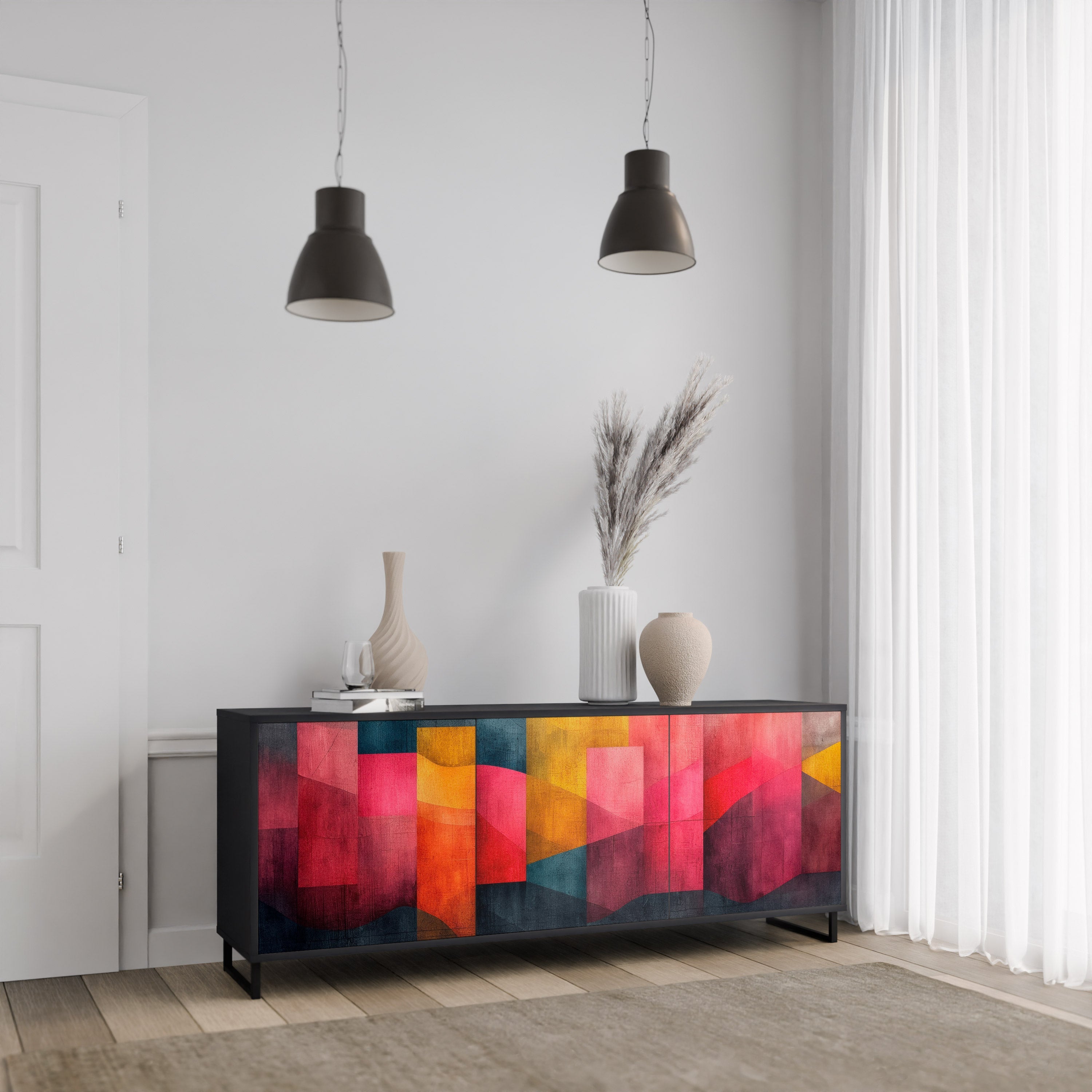 COLORFUL SOUNDS 3-türiges Sideboard in Schwarz