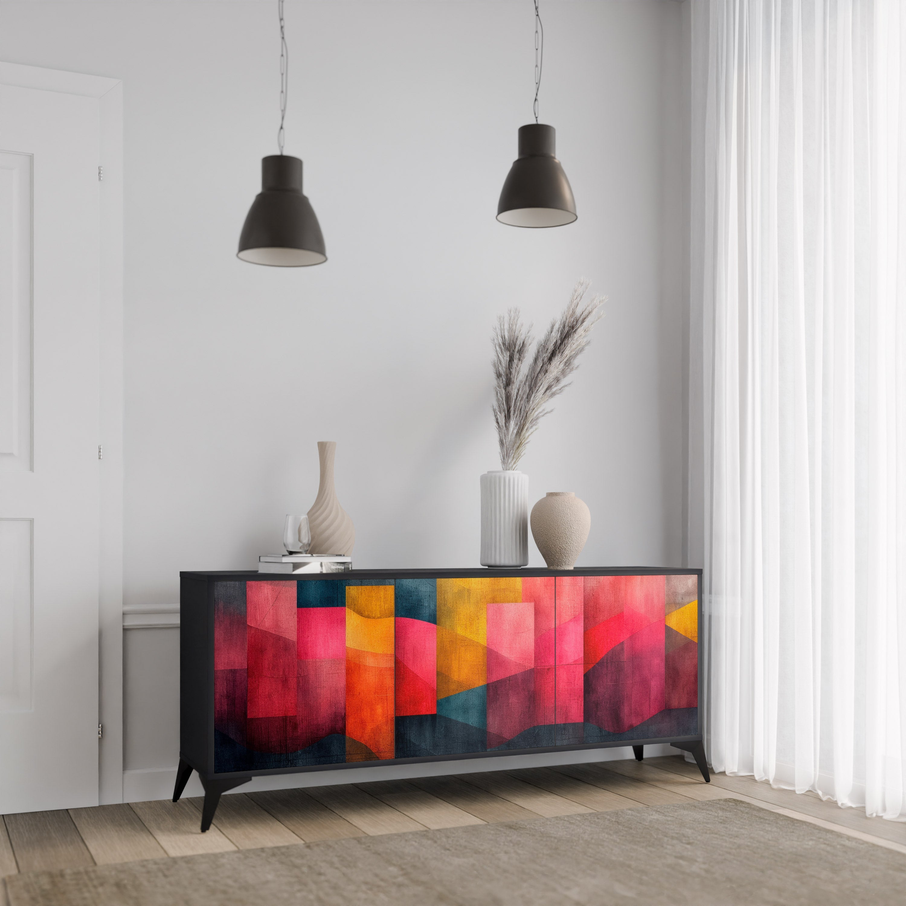COLORFUL SOUNDS 3-türiges Sideboard in Schwarz