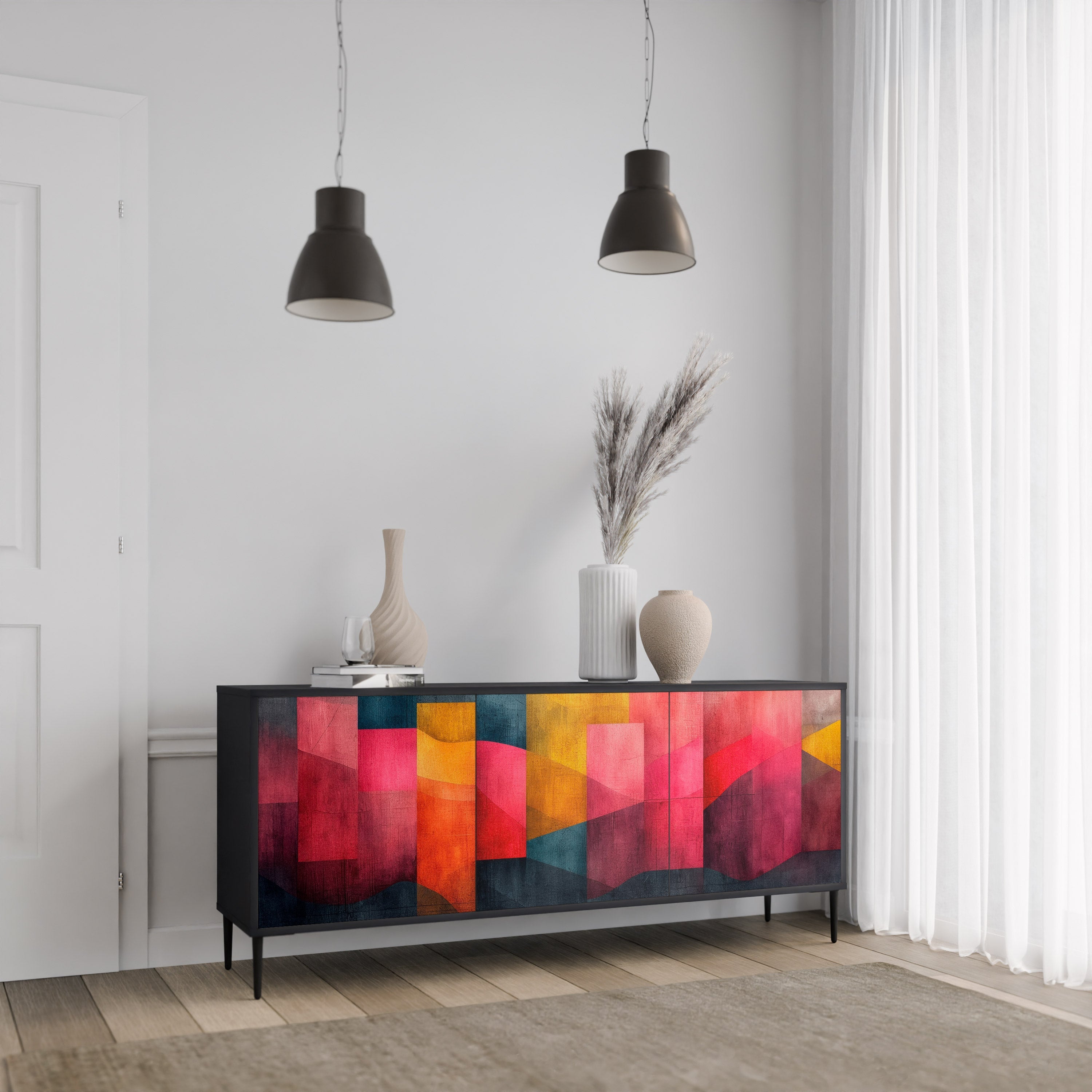 COLORFUL SOUNDS 3-türiges Sideboard in Schwarz