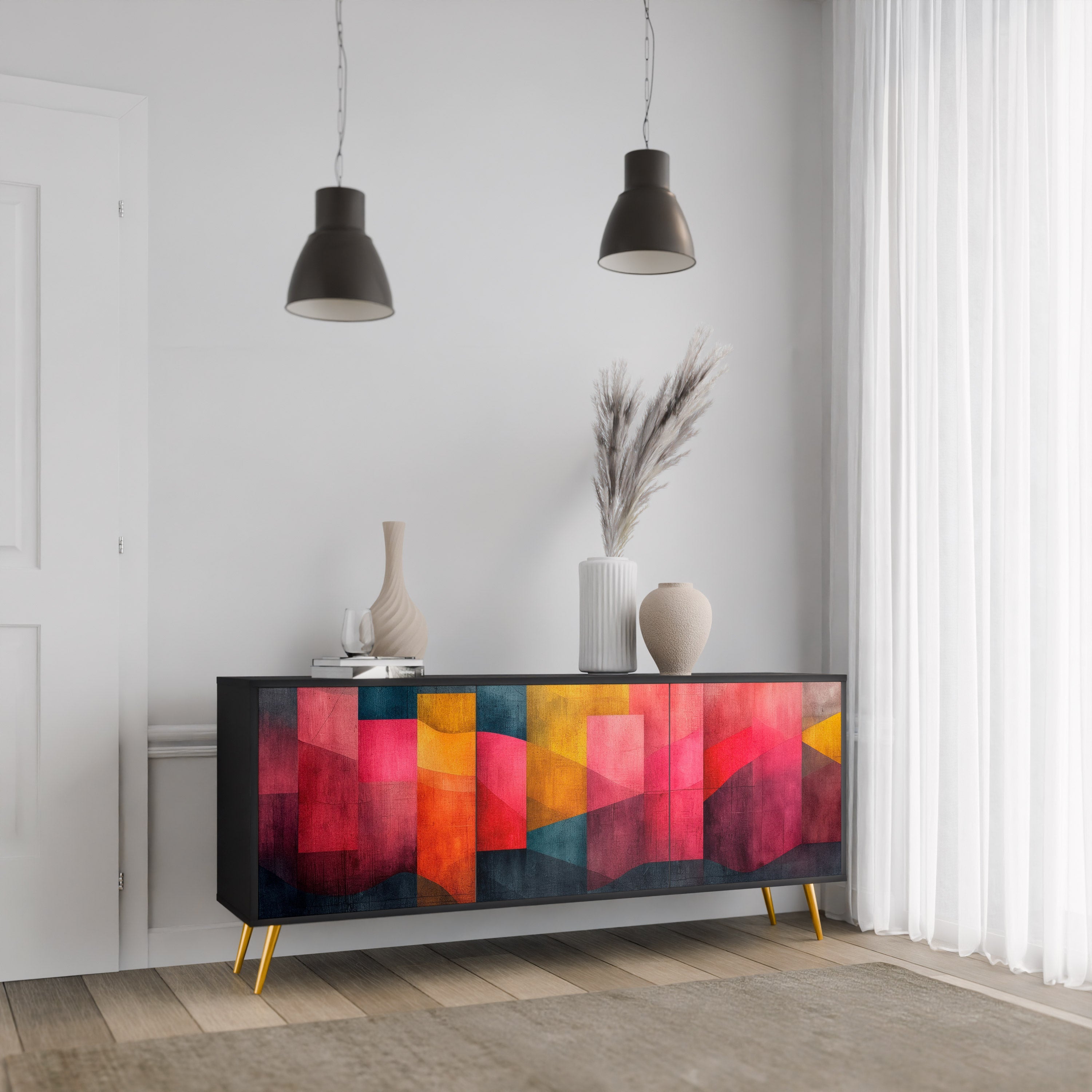 COLORFUL SOUNDS 3-türiges Sideboard in Schwarz