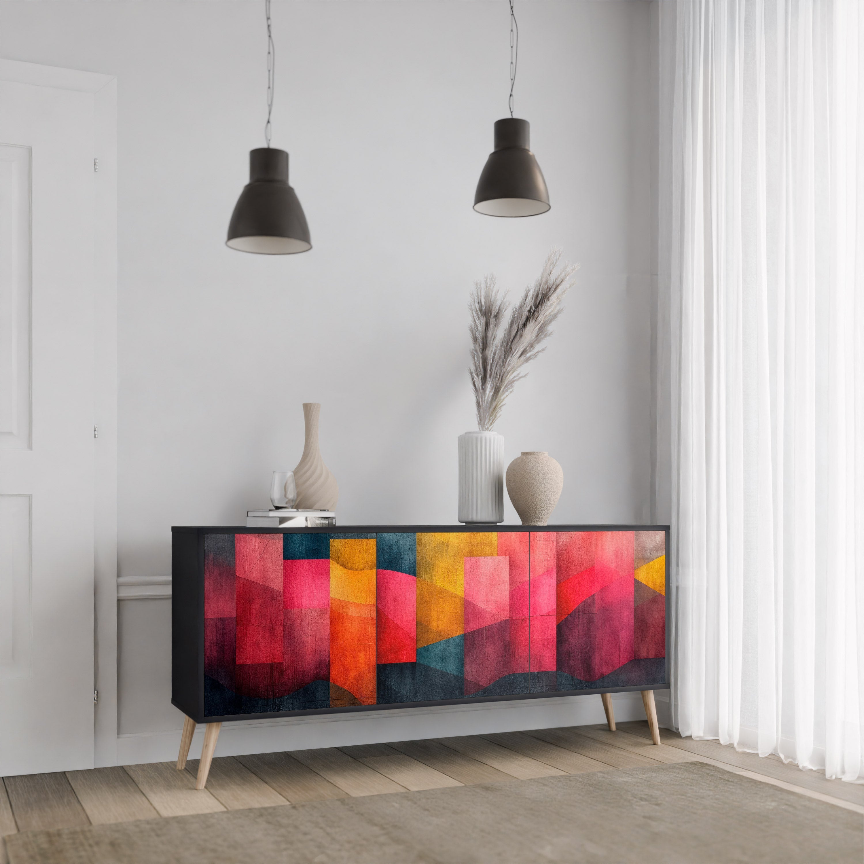 COLORFUL SOUNDS 3-türiges Sideboard in Schwarz