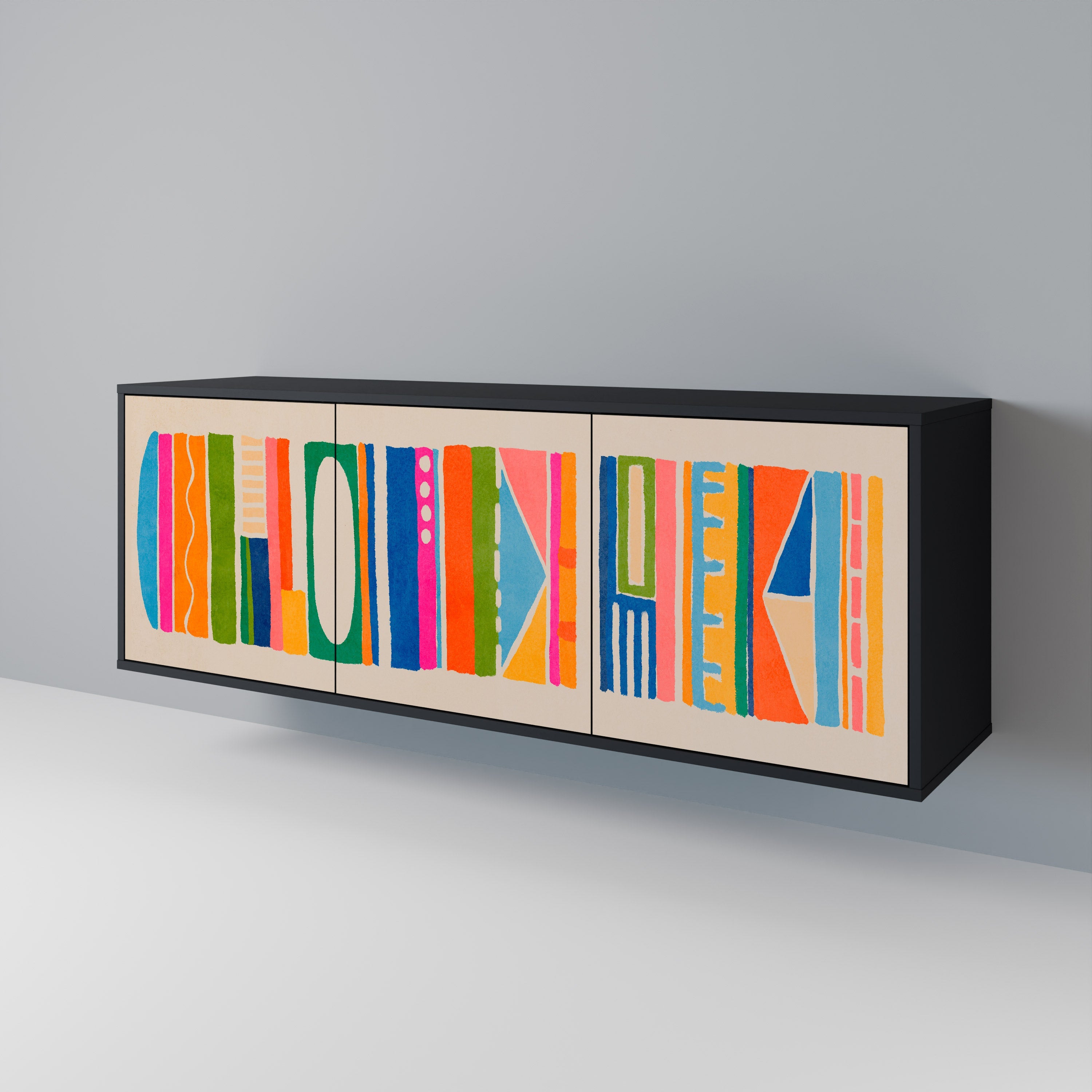 GEOMETRIC SHINE 3-türiges Sideboard in Schwarz
