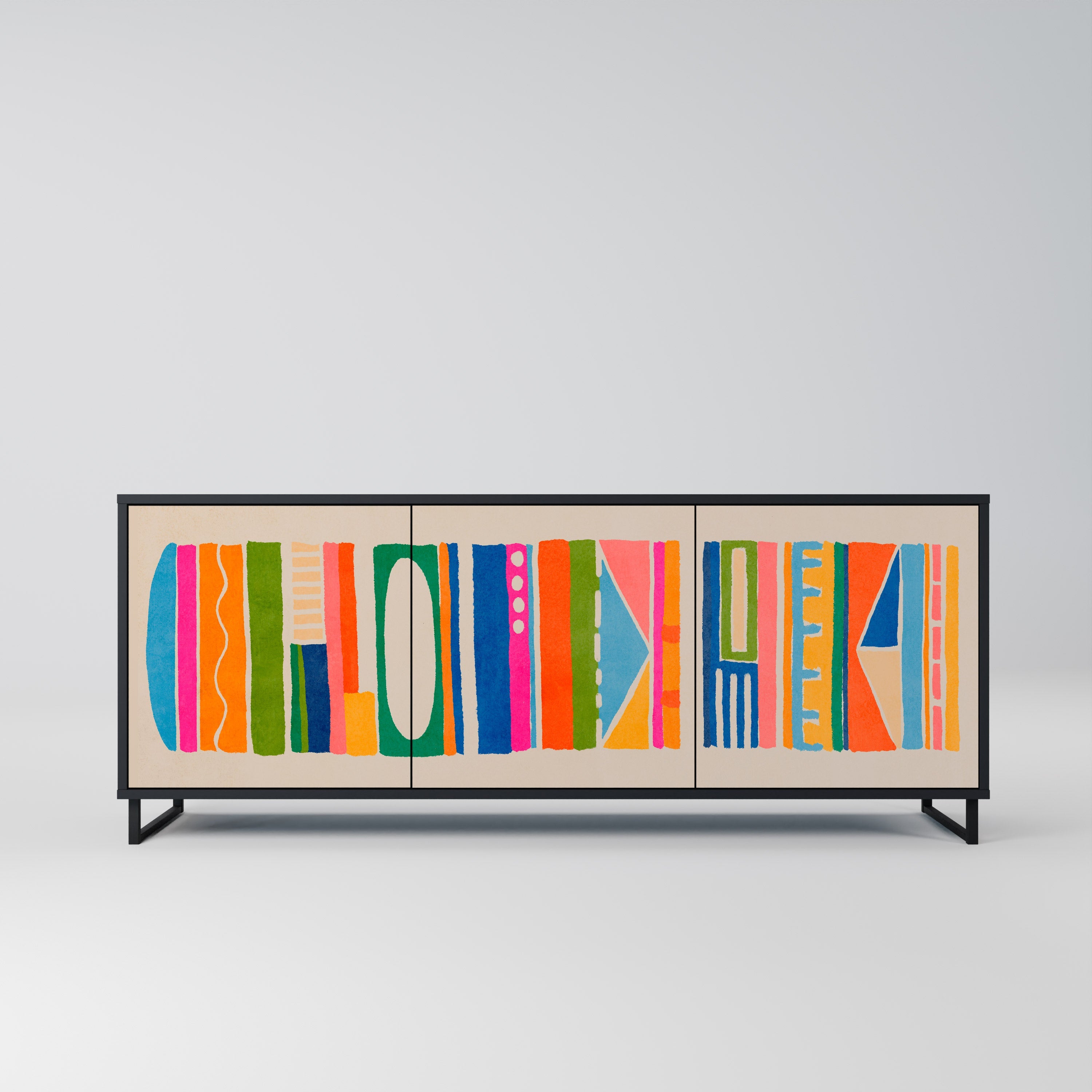 GEOMETRIC SHINE 3-türiges Sideboard in Schwarz