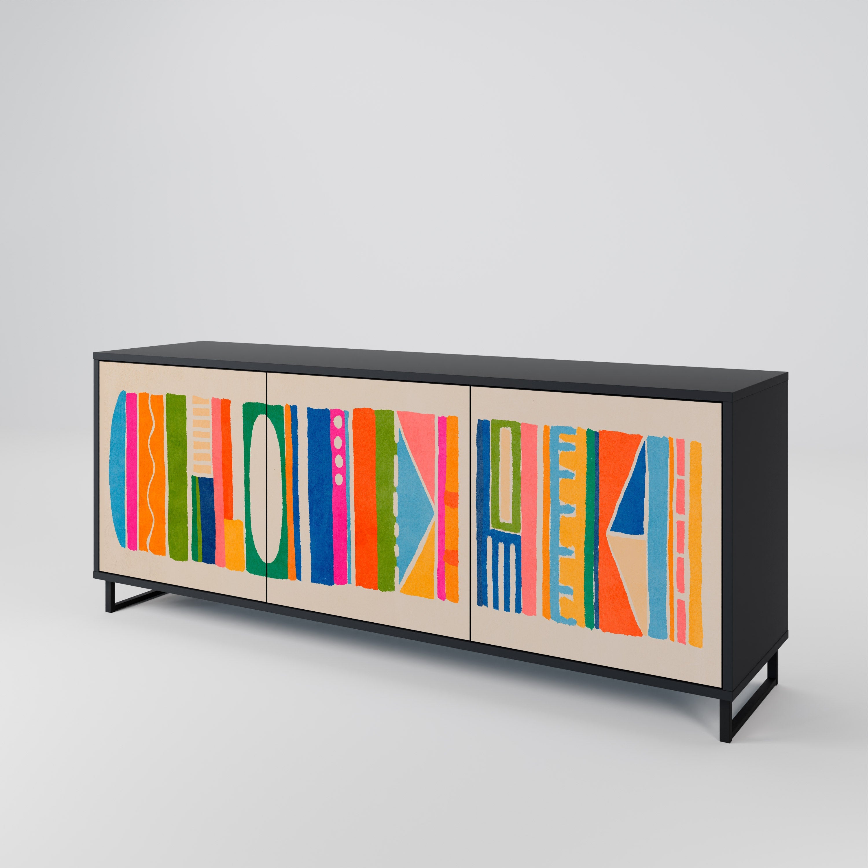 GEOMETRIC SHINE 3-türiges Sideboard in Schwarz