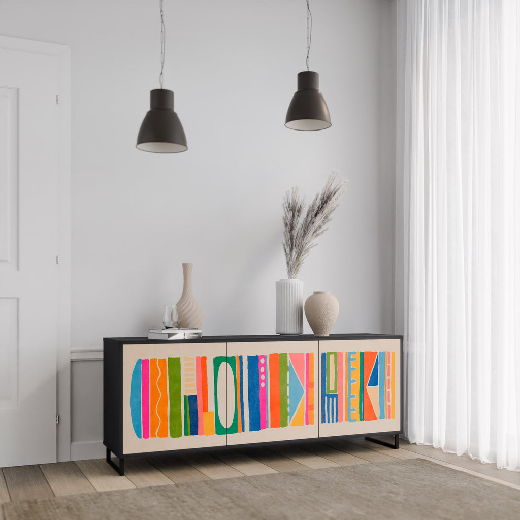 GEOMETRIC SHINE 3-türiges Sideboard in Schwarz