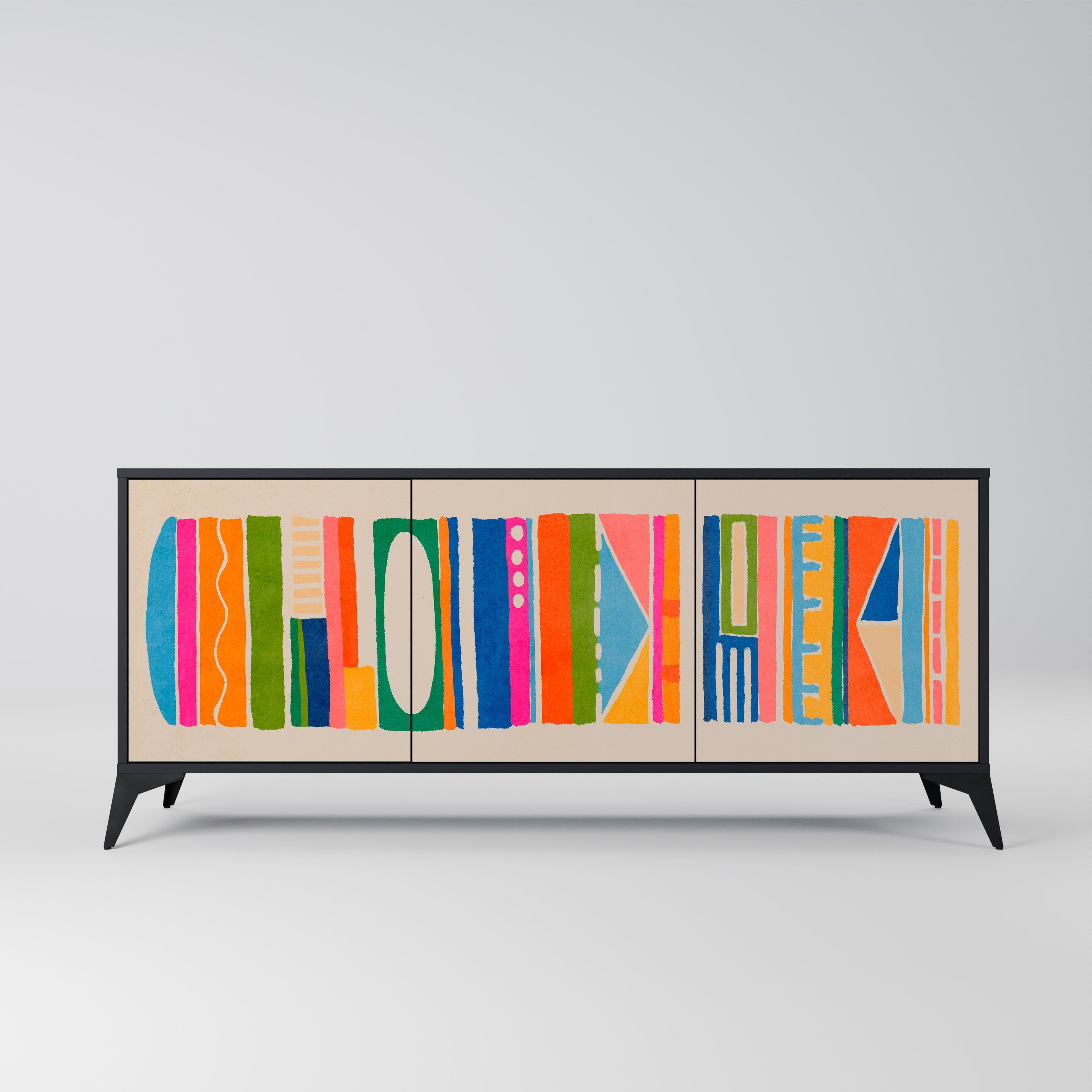 GEOMETRIC SHINE 3-türiges Sideboard in Schwarz