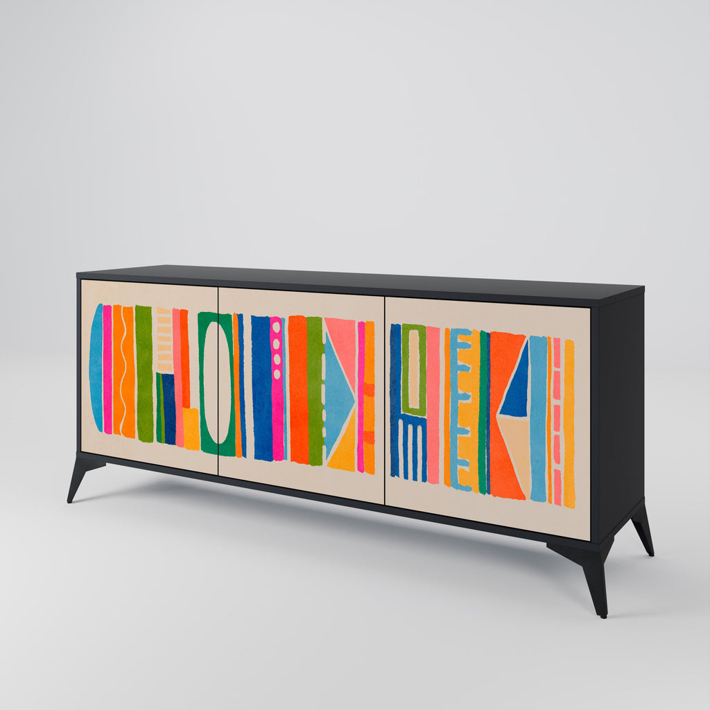 GEOMETRIC SHINE 3-türiges Sideboard in Schwarz