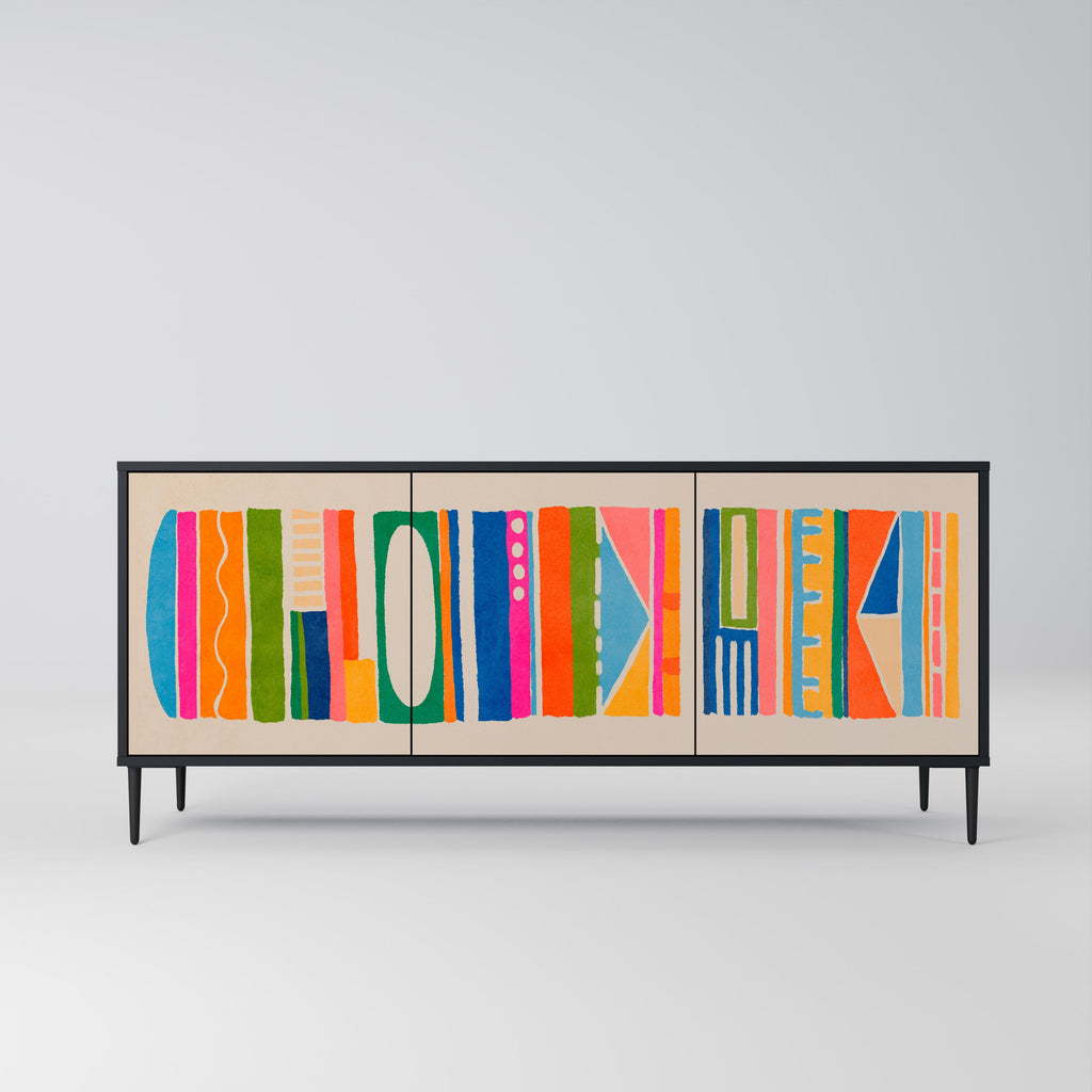 GEOMETRIC SHINE 3-türiges Sideboard in Schwarz