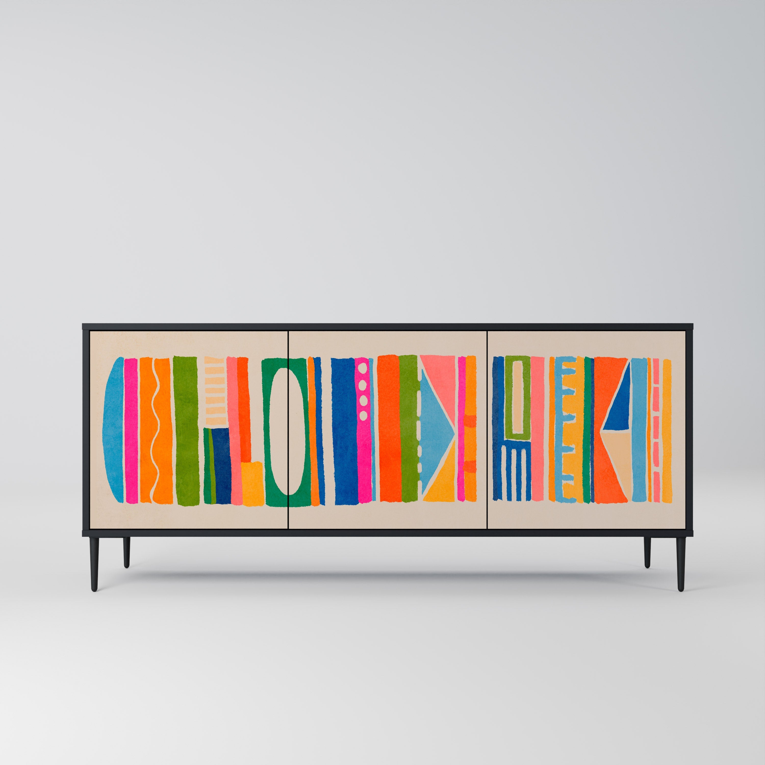 GEOMETRIC SHINE 3-türiges Sideboard in Schwarz