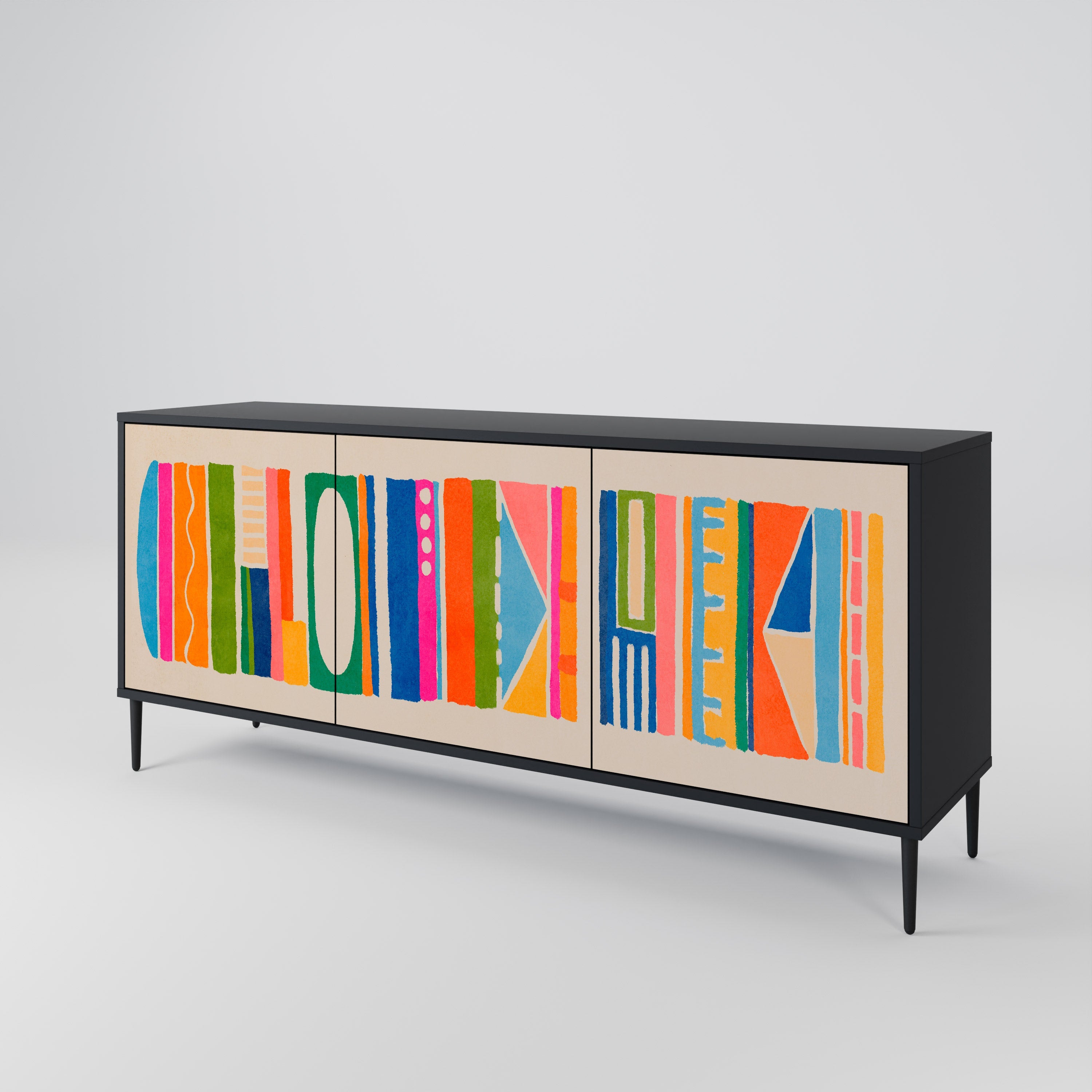 GEOMETRIC SHINE 3-türiges Sideboard in Schwarz
