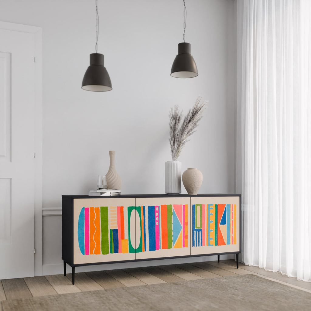 GEOMETRIC SHINE 3-türiges Sideboard in Schwarz