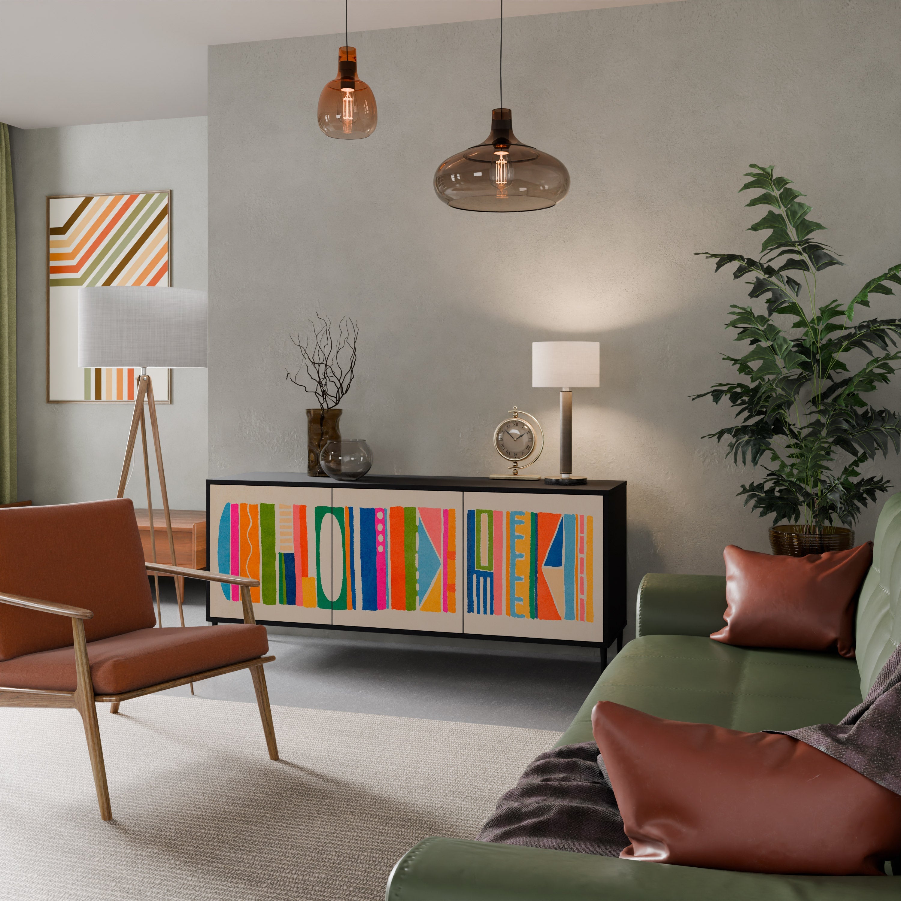 GEOMETRIC SHINE 3-türiges Sideboard in Schwarz