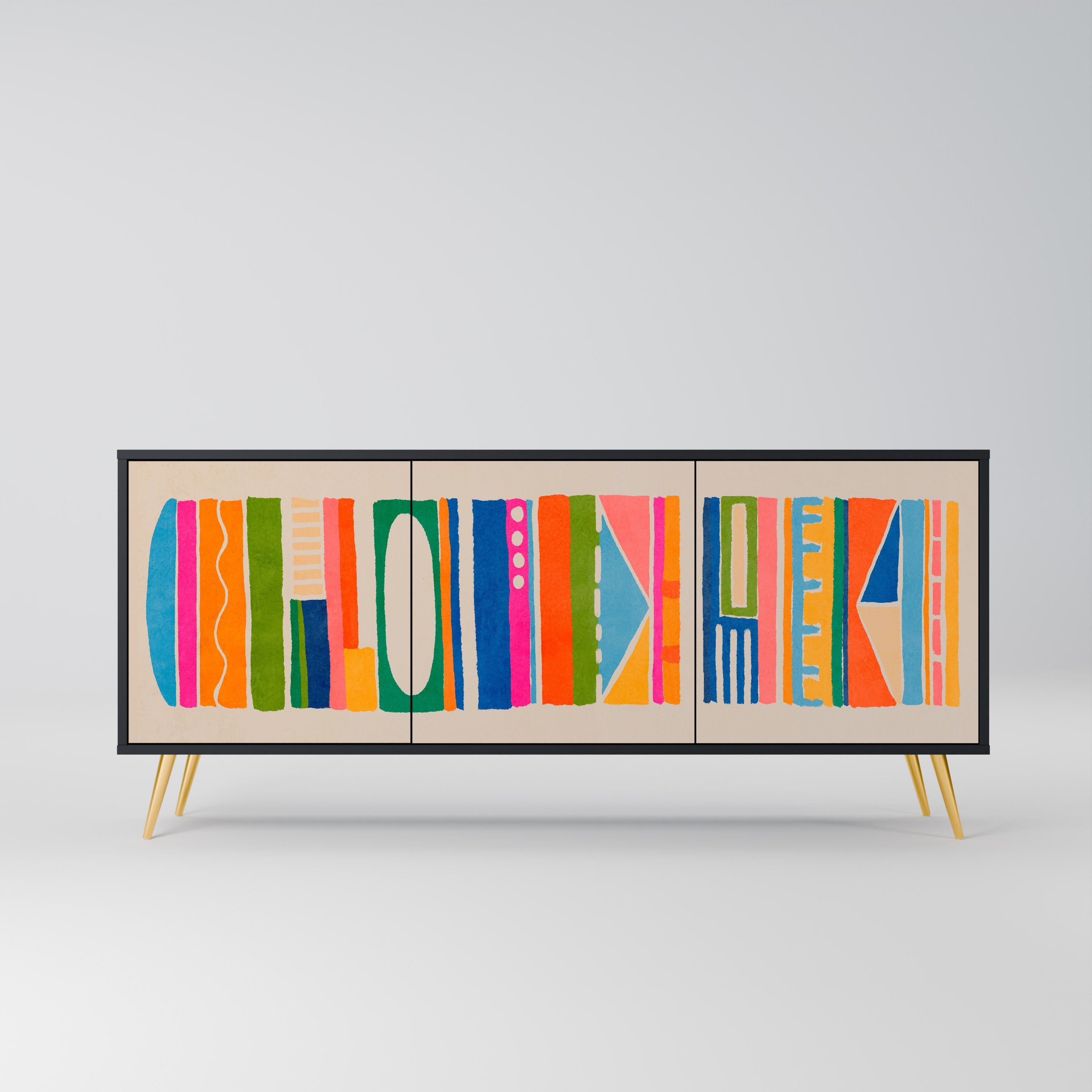 GEOMETRIC SHINE 3-türiges Sideboard in Schwarz