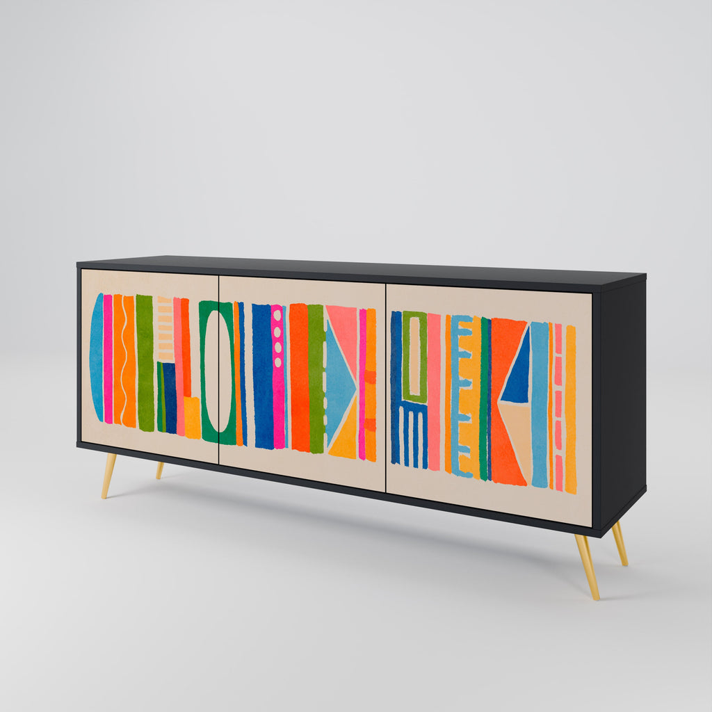 GEOMETRIC SHINE 3-türiges Sideboard in Schwarz