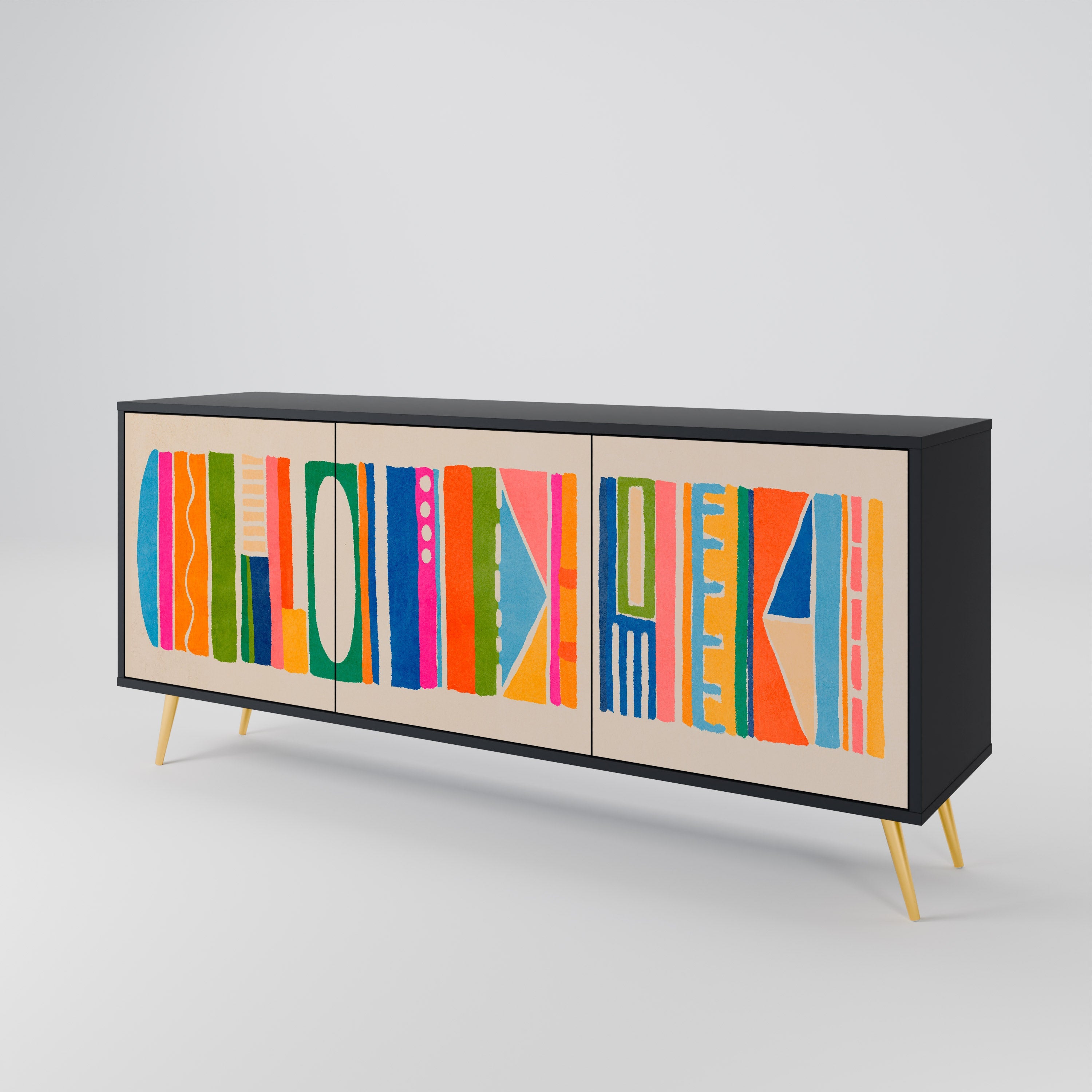 GEOMETRIC SHINE 3-türiges Sideboard in Schwarz