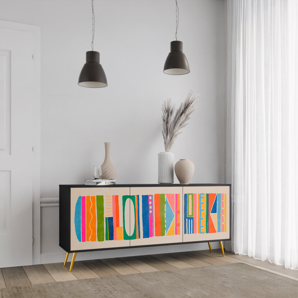 GEOMETRIC SHINE 3-türiges Sideboard in Schwarz