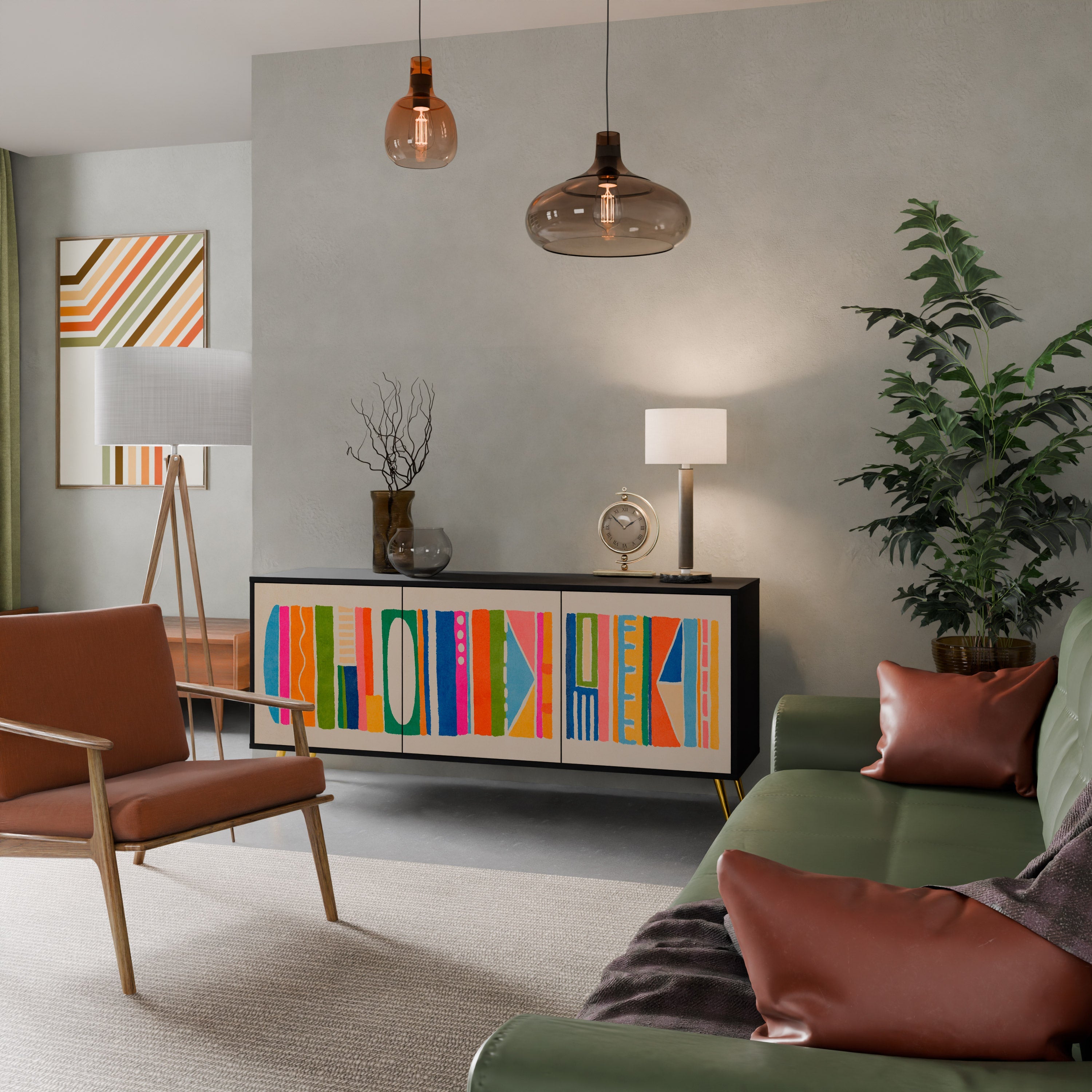 GEOMETRIC SHINE 3-türiges Sideboard in Schwarz
