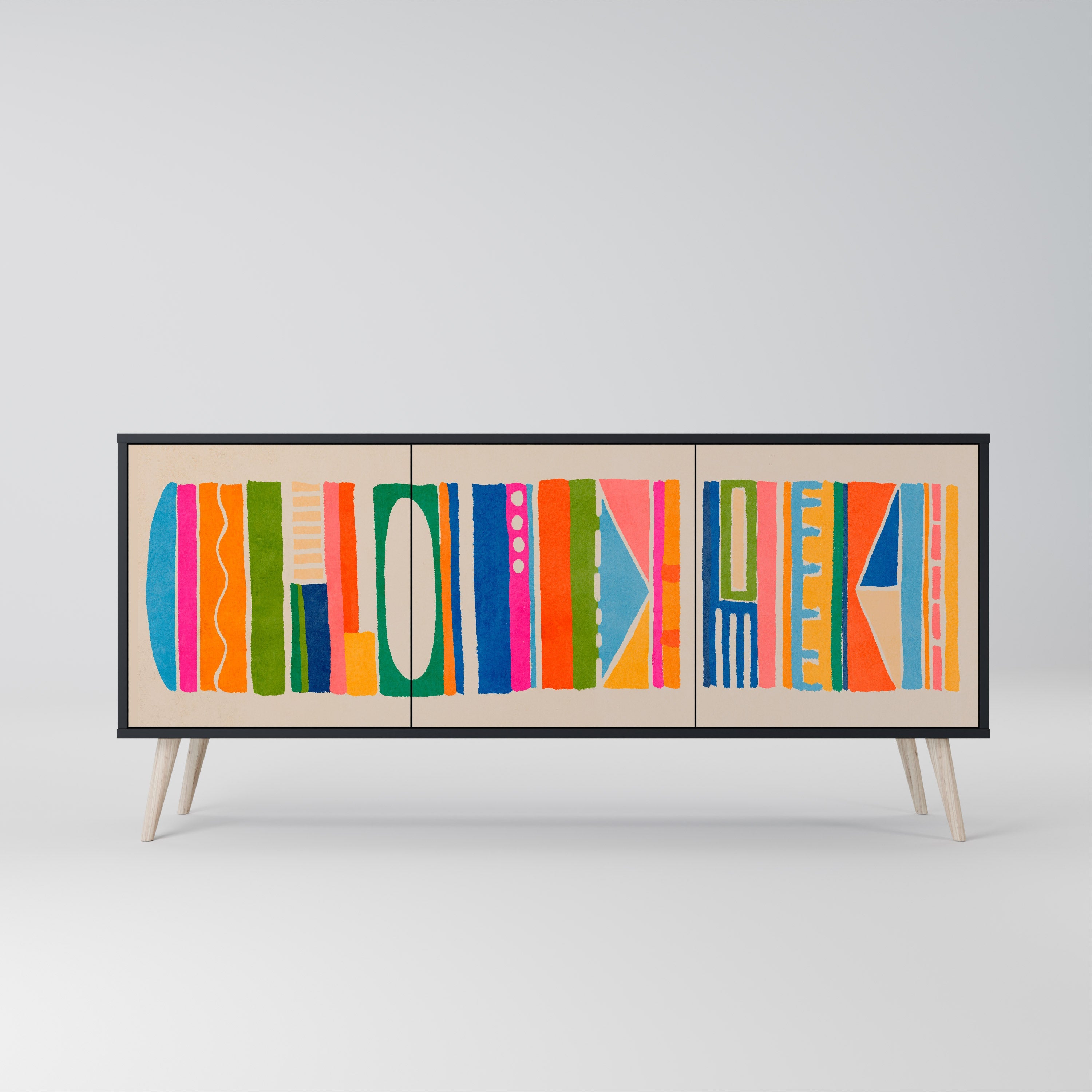 GEOMETRIC SHINE 3-türiges Sideboard in Schwarz