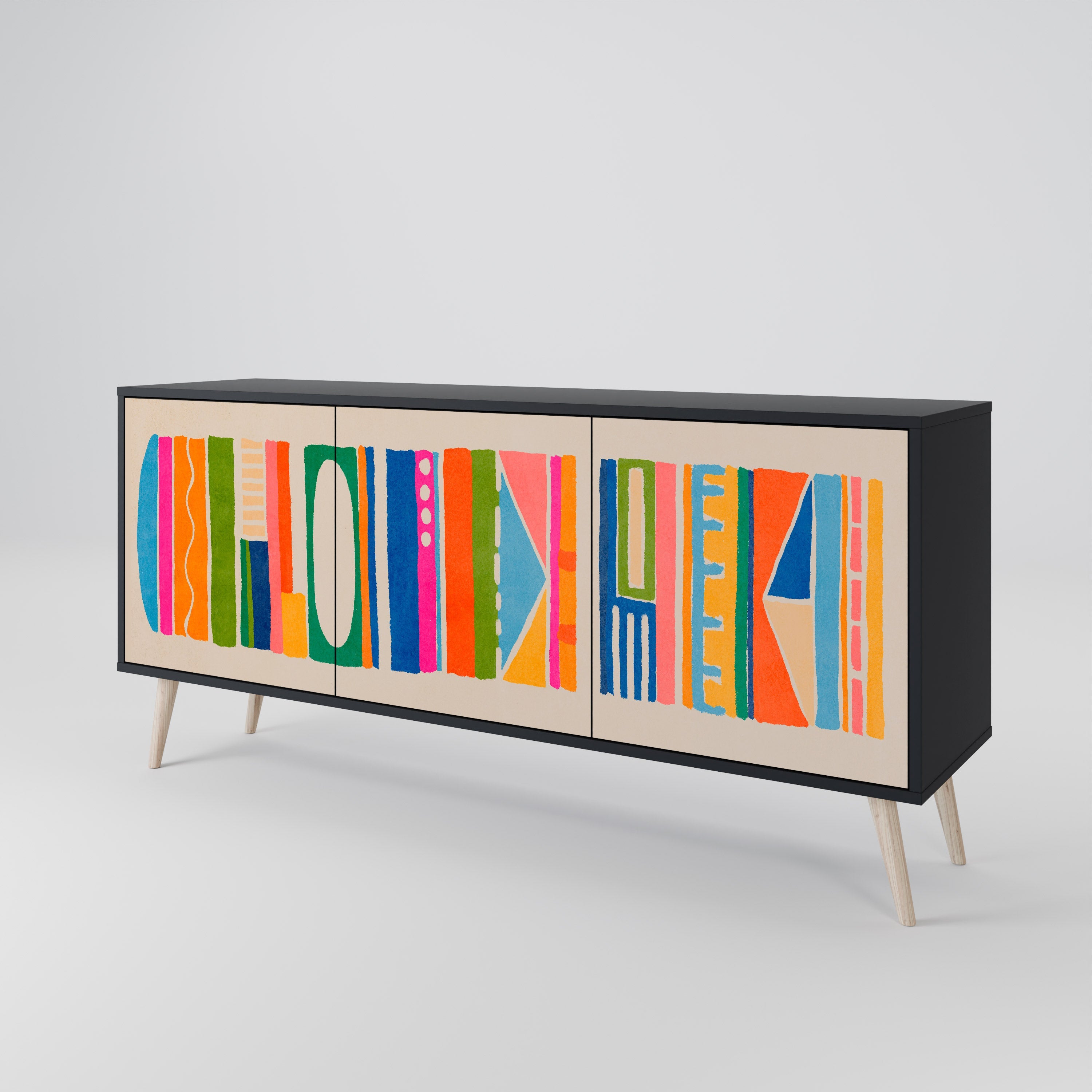 GEOMETRIC SHINE 3-türiges Sideboard in Schwarz