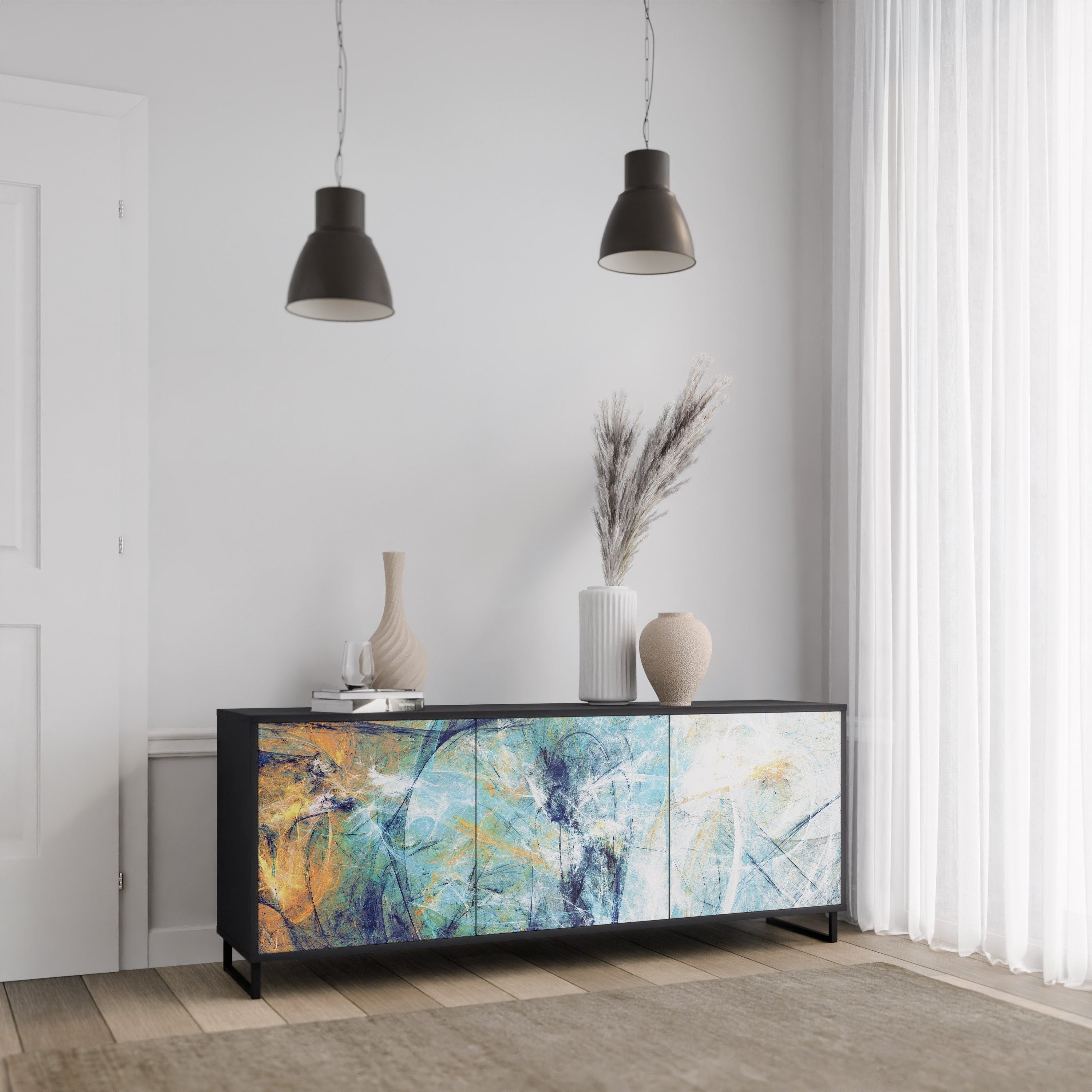 ABSTRACT THOUGHTS 3-türiges Sideboard in Schwarz