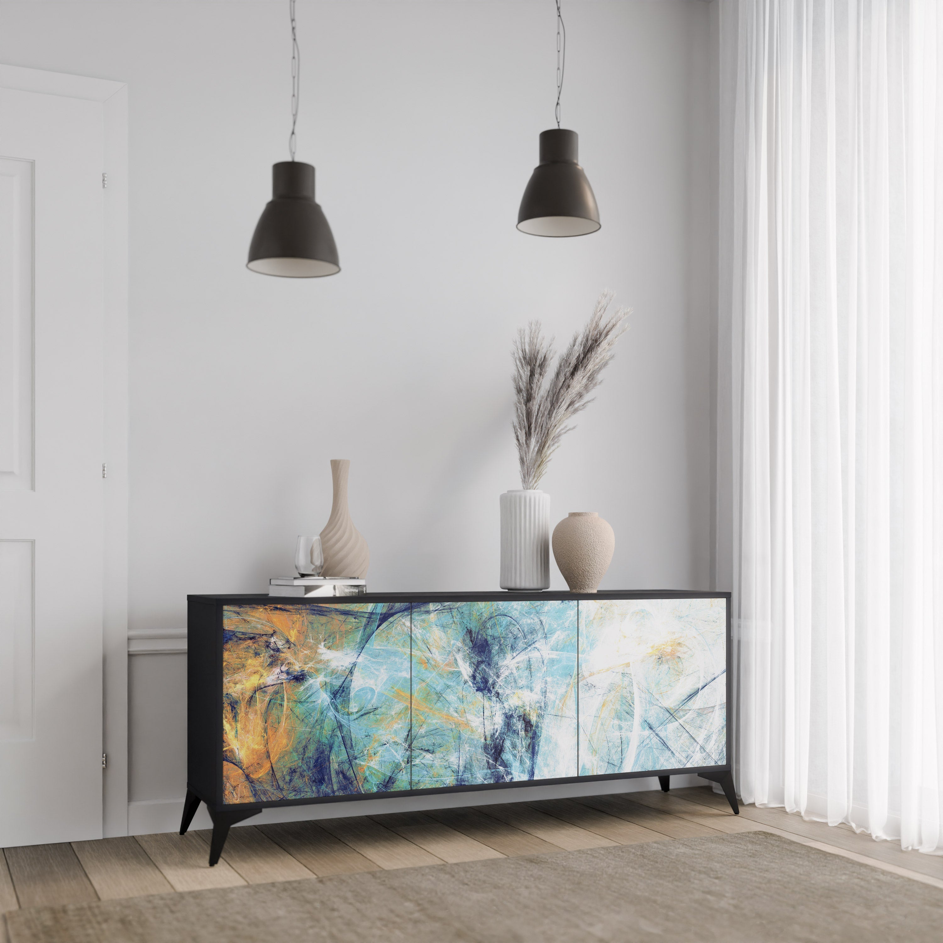 ABSTRACT THOUGHTS 3-türiges Sideboard in Schwarz