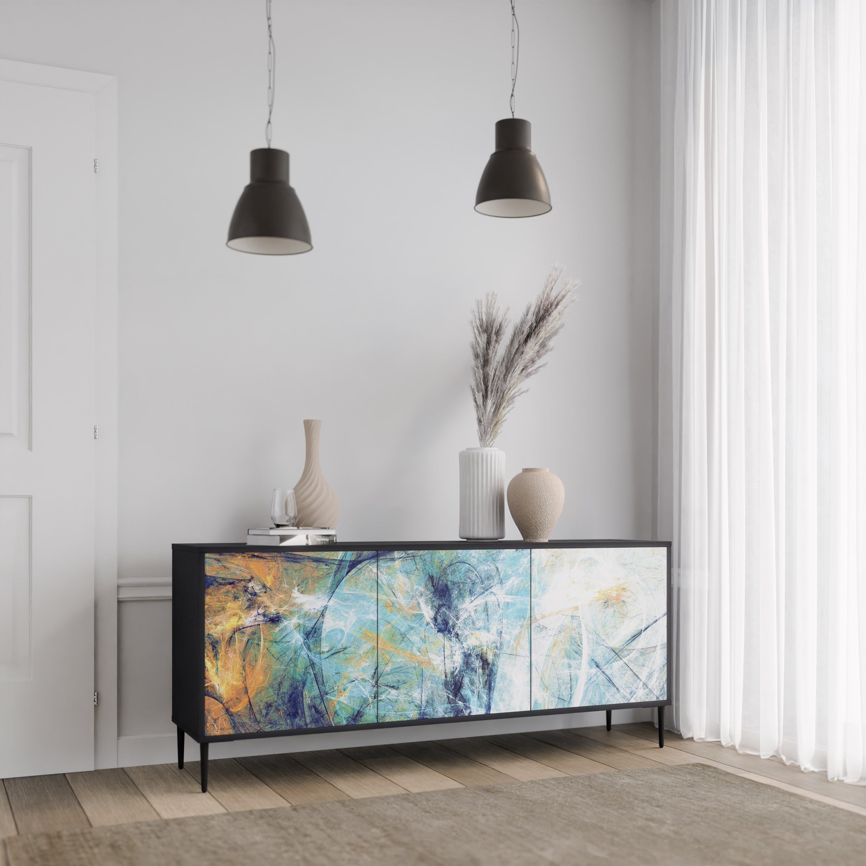 ABSTRACT THOUGHTS 3-türiges Sideboard in Schwarz