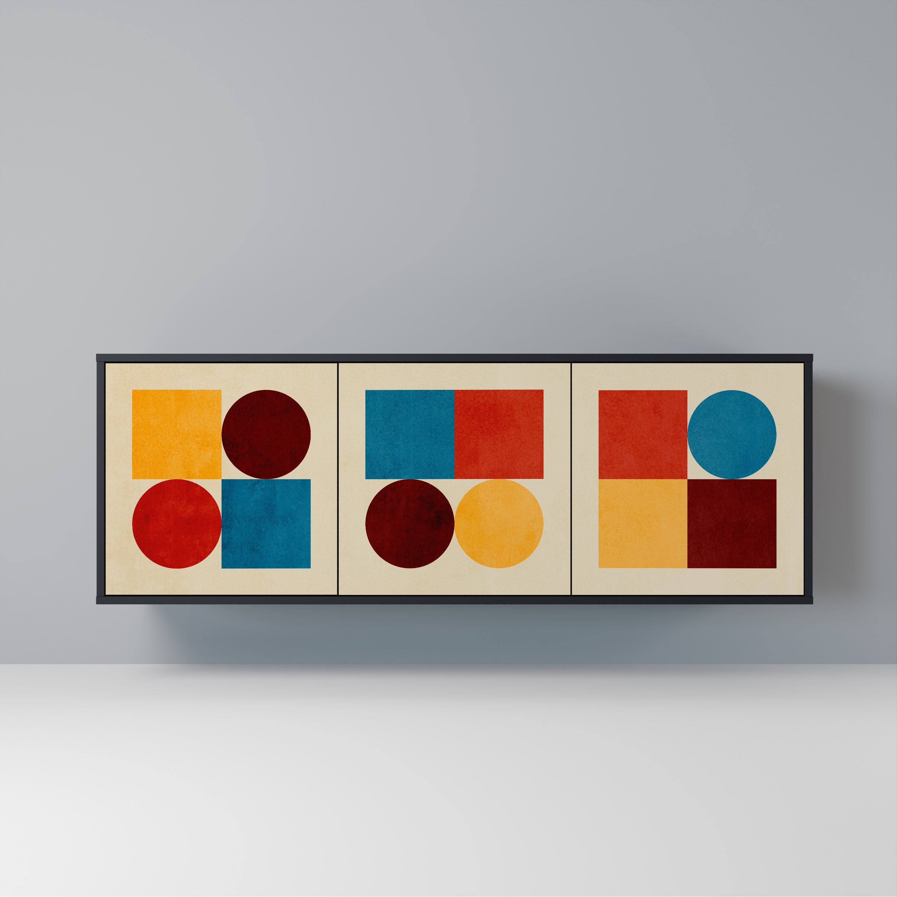 GEOMETRIC PUZZLE 3-türiges Sideboard in Schwarz