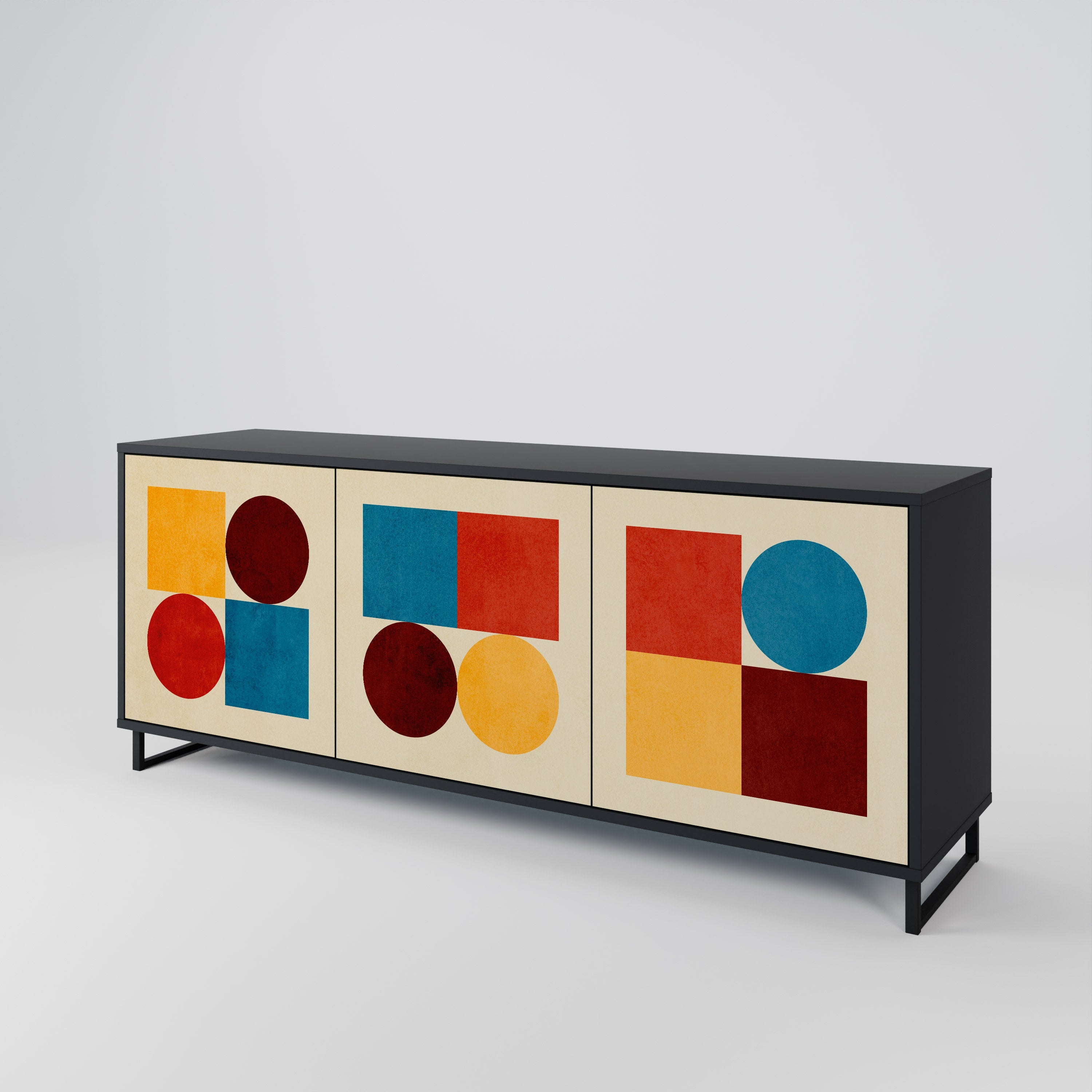 GEOMETRIC PUZZLE 3-türiges Sideboard in Schwarz