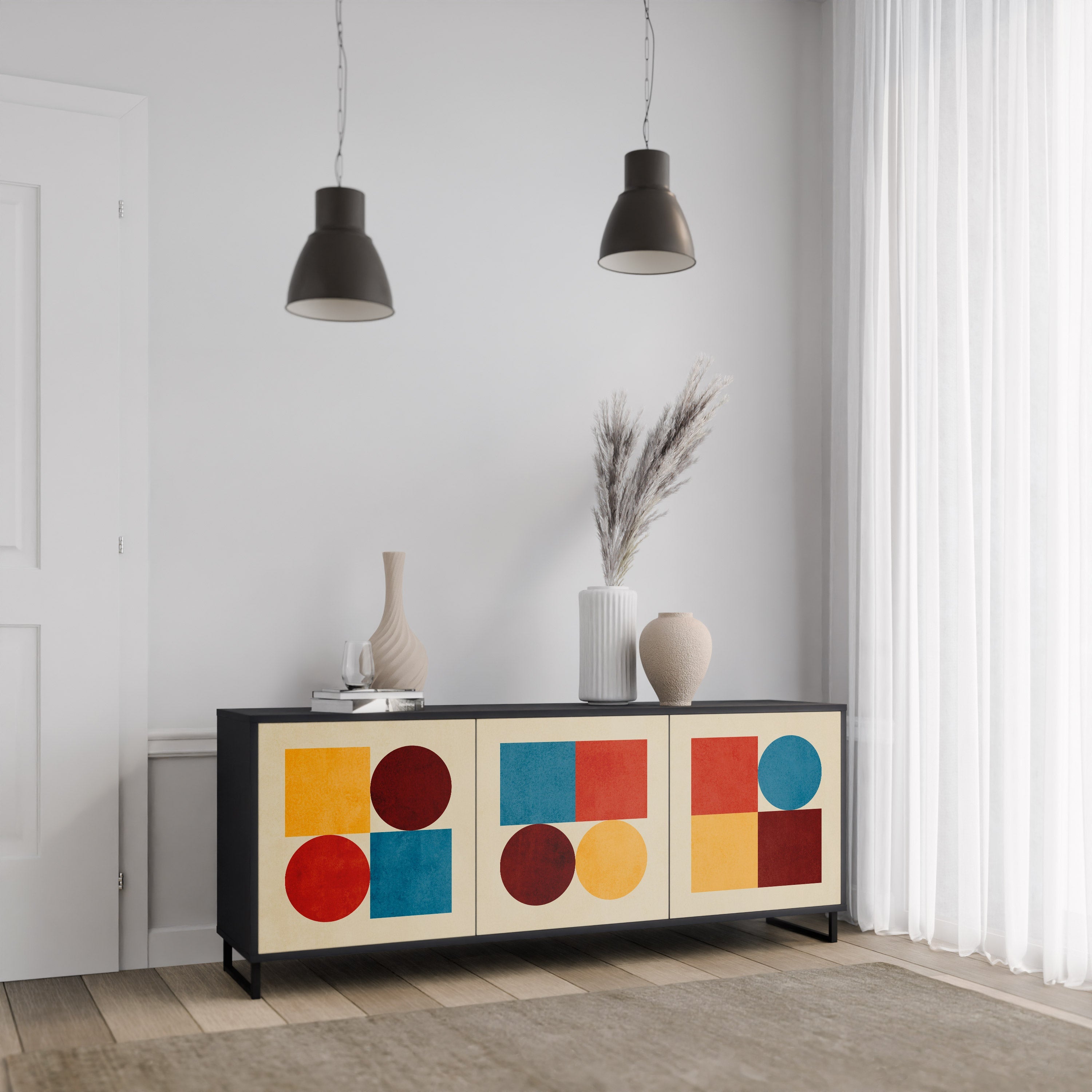 GEOMETRIC PUZZLE 3-türiges Sideboard in Schwarz