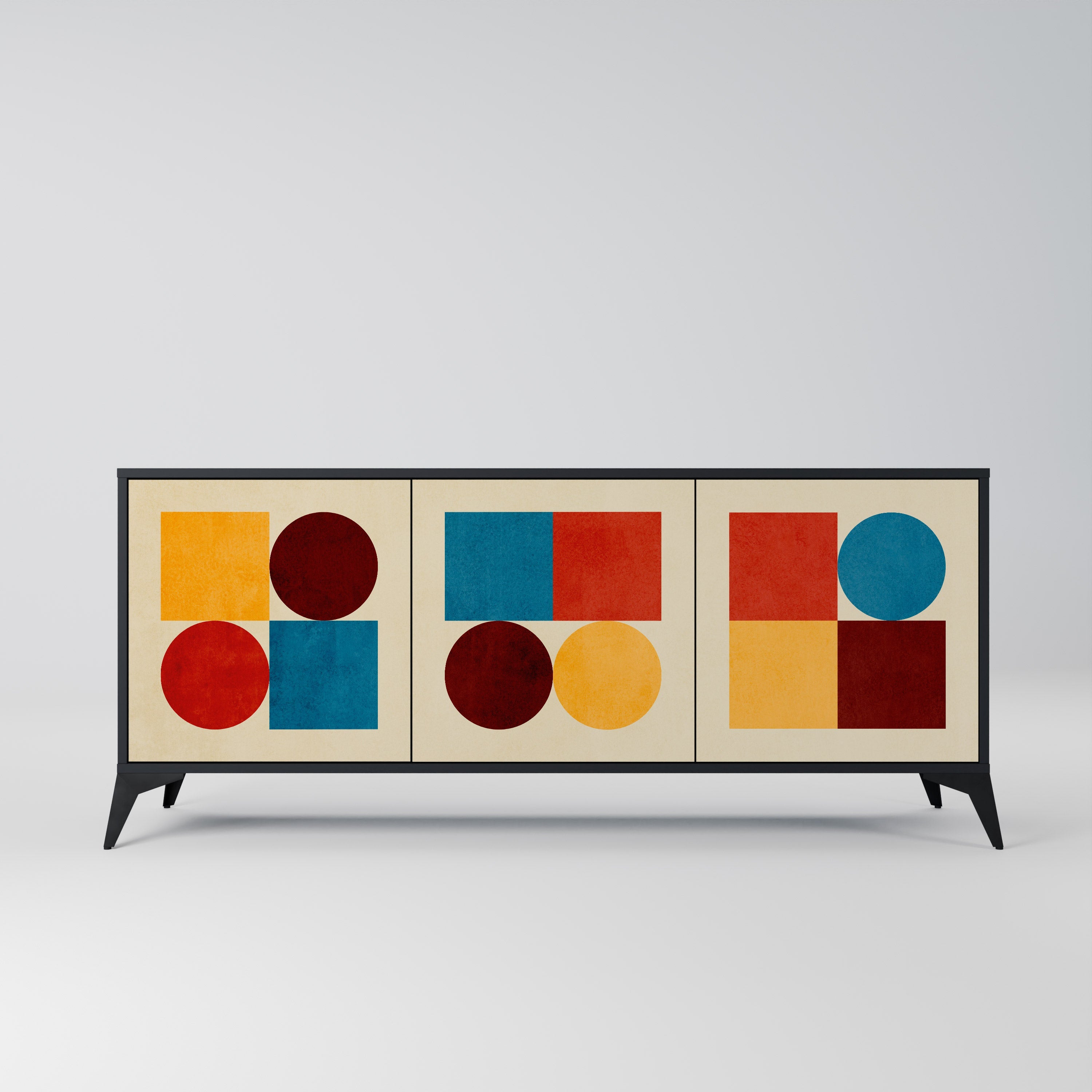 GEOMETRIC PUZZLE 3-türiges Sideboard in Schwarz