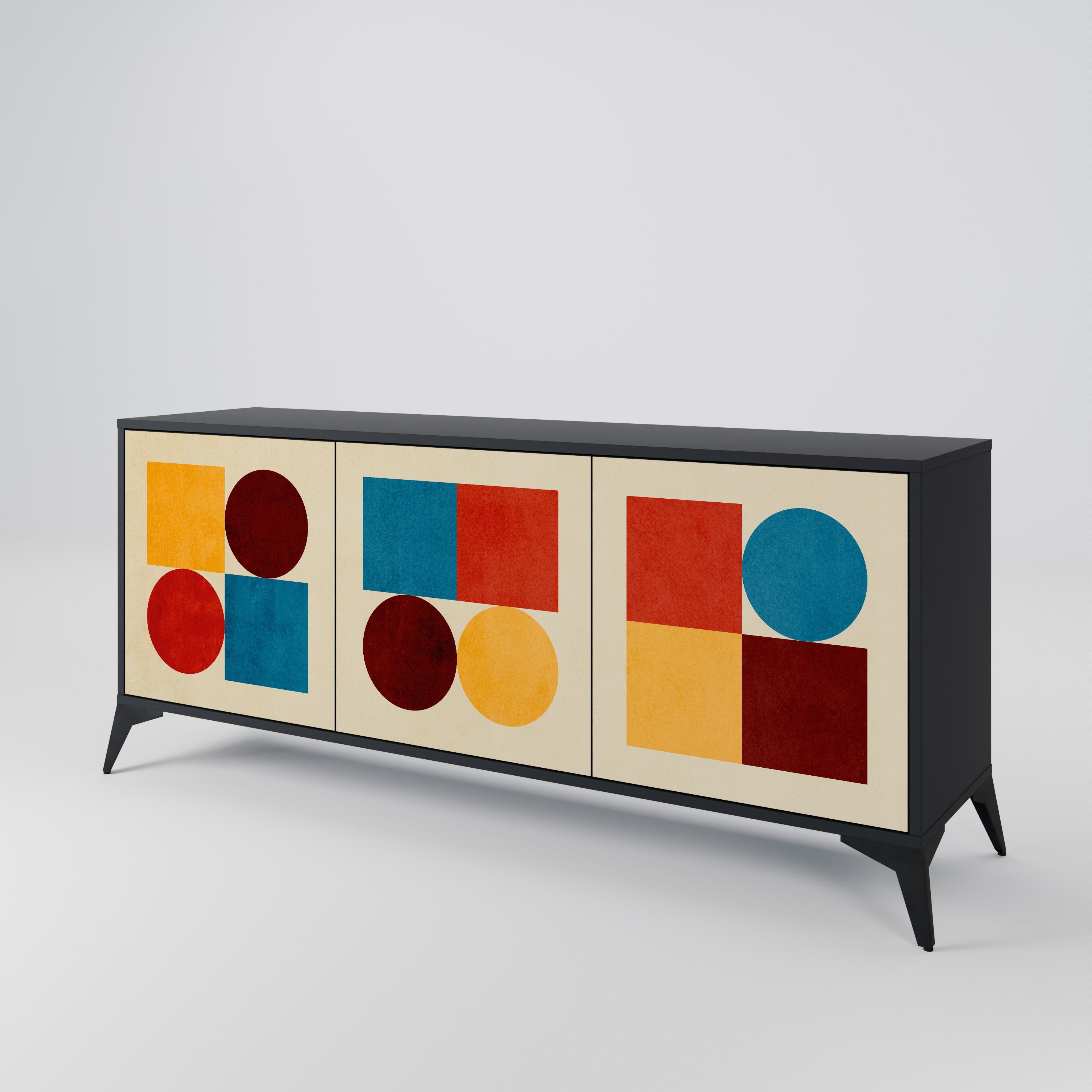 GEOMETRIC PUZZLE 3-türiges Sideboard in Schwarz