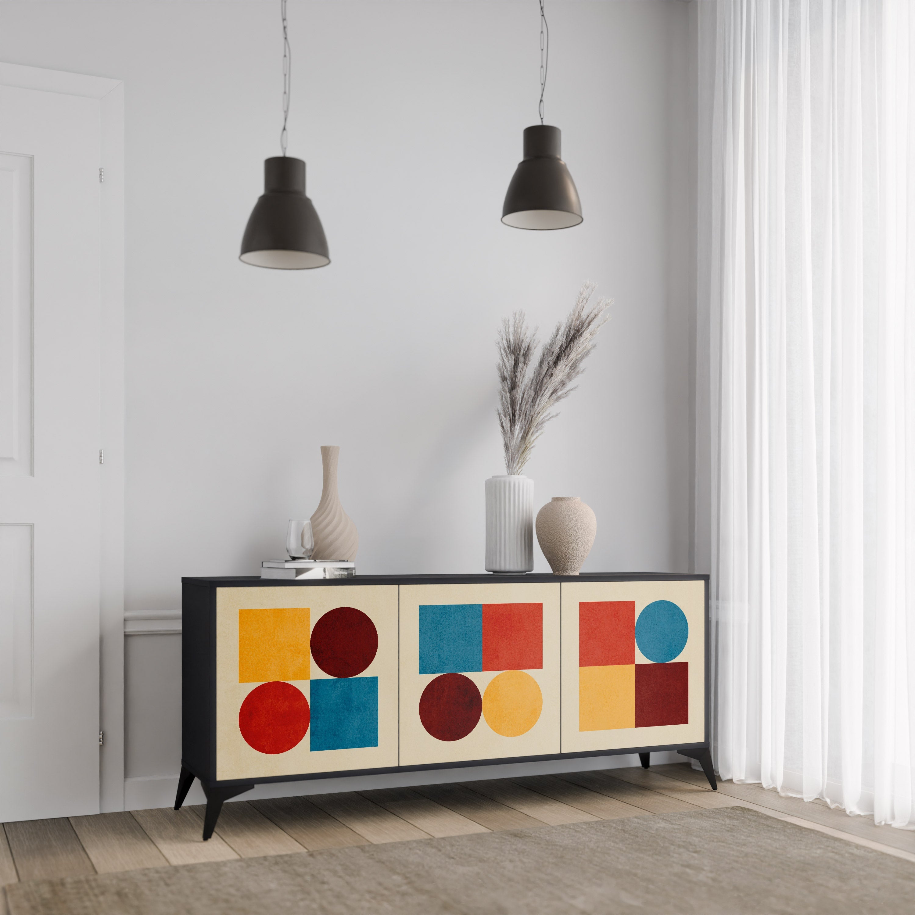 GEOMETRIC PUZZLE 3-türiges Sideboard in Schwarz