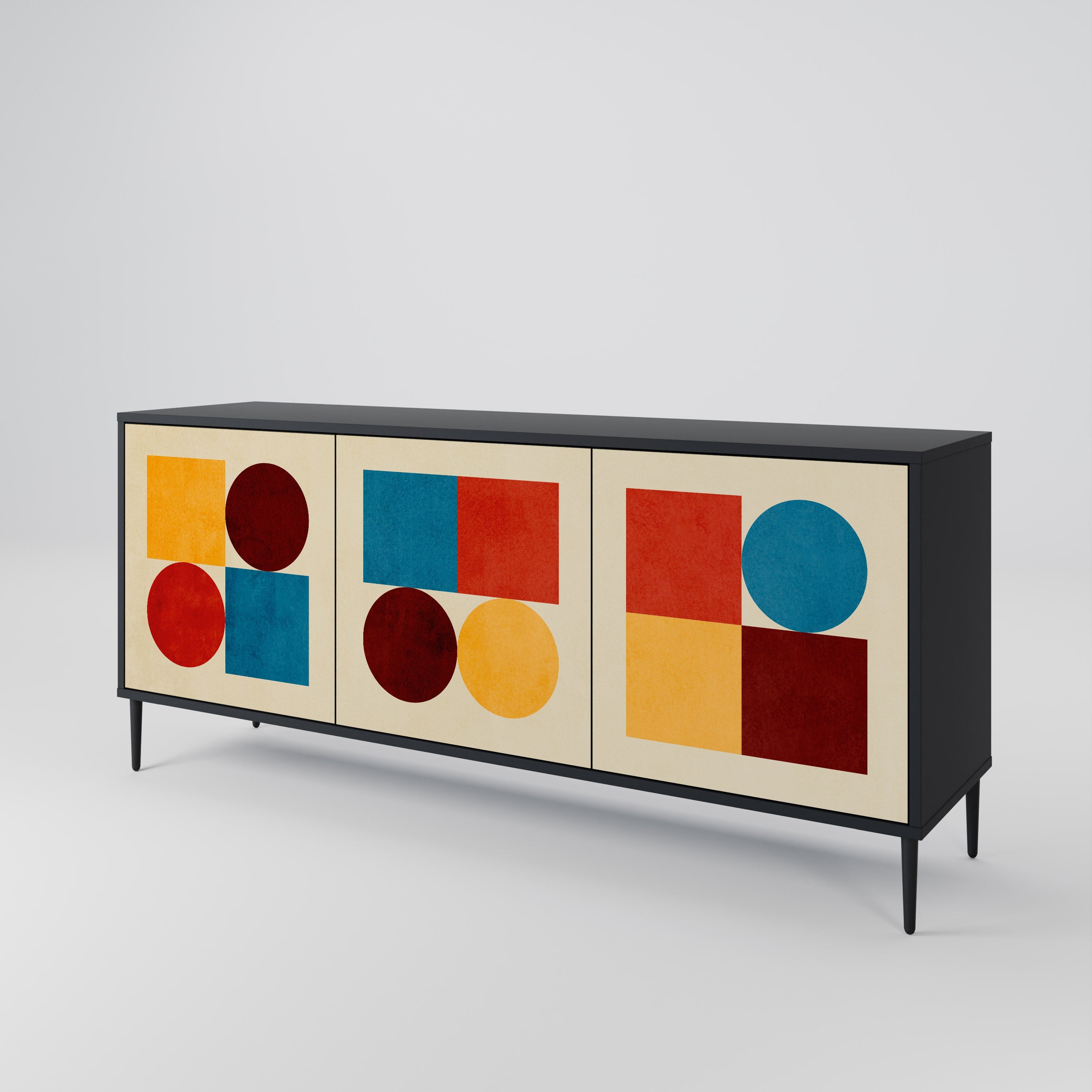 GEOMETRIC PUZZLE 3-türiges Sideboard in Schwarz