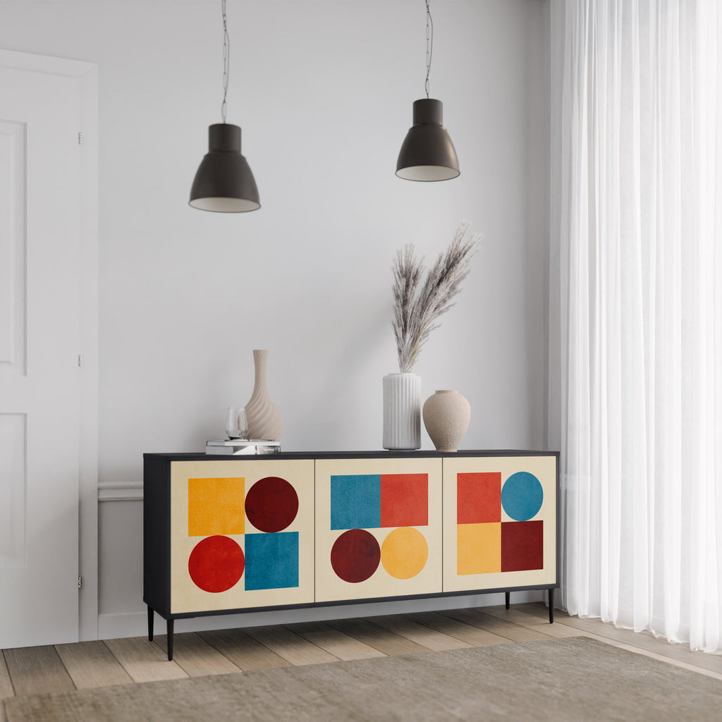 GEOMETRIC PUZZLE 3-türiges Sideboard in Schwarz