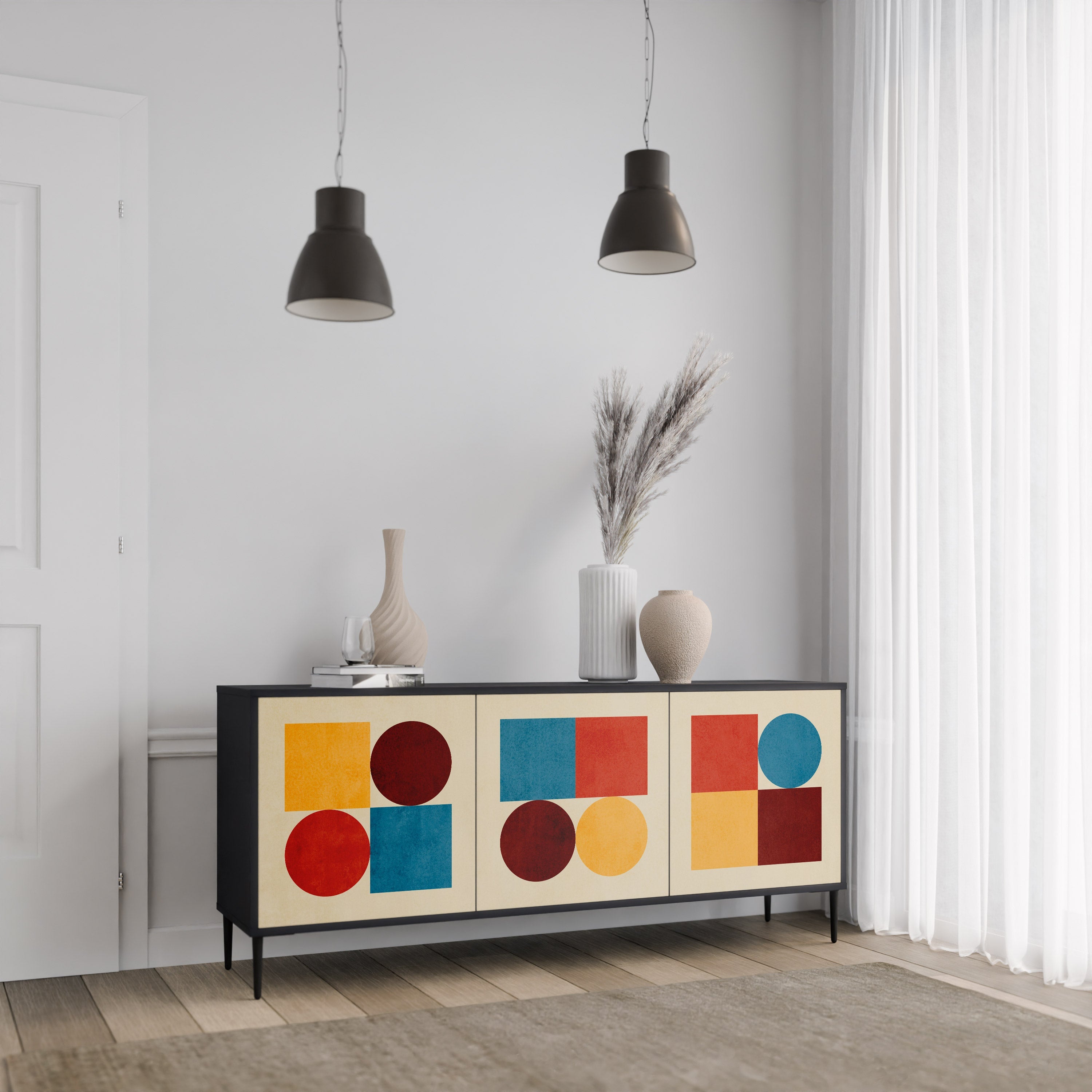 GEOMETRIC PUZZLE 3-türiges Sideboard in Schwarz