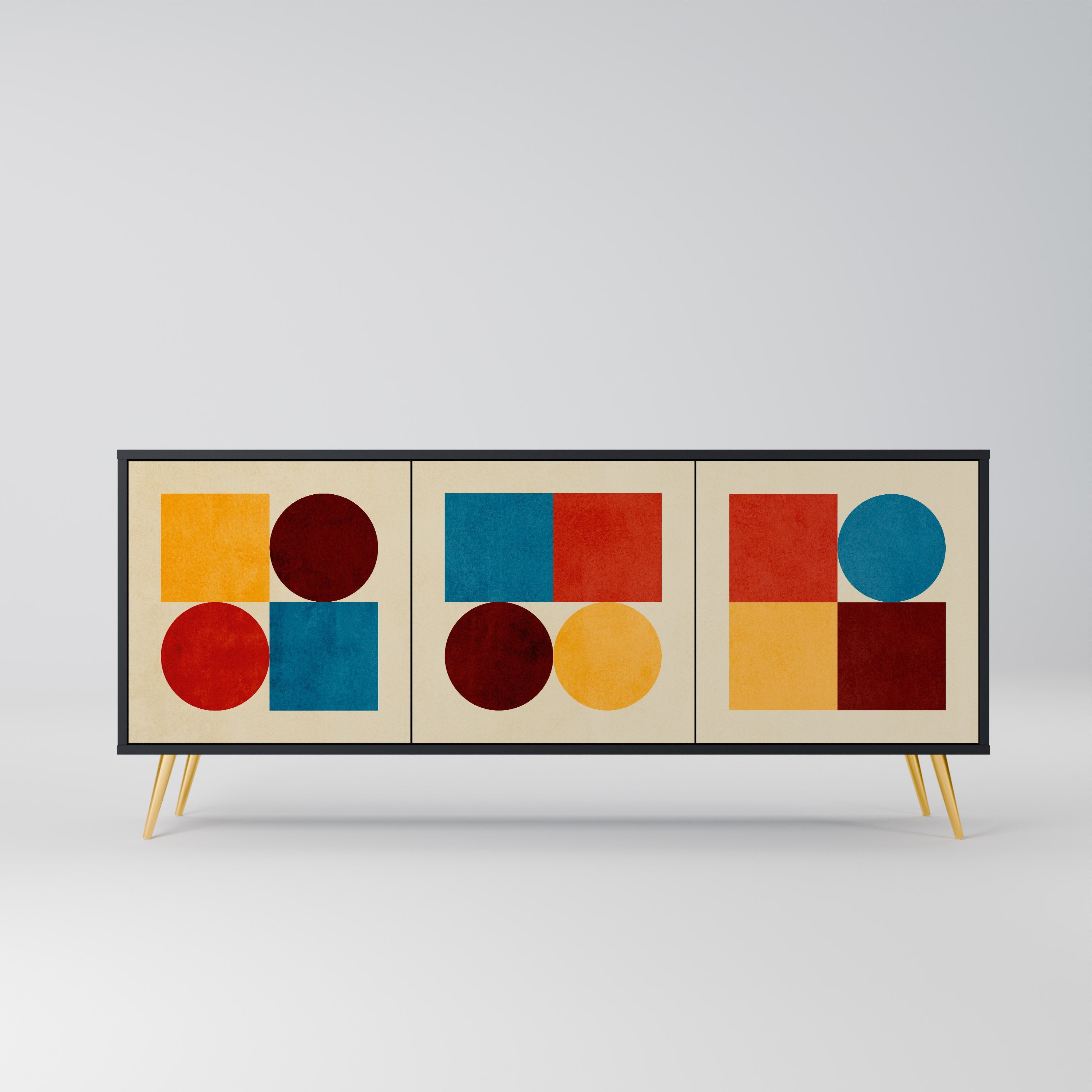 GEOMETRIC PUZZLE 3-türiges Sideboard in Schwarz