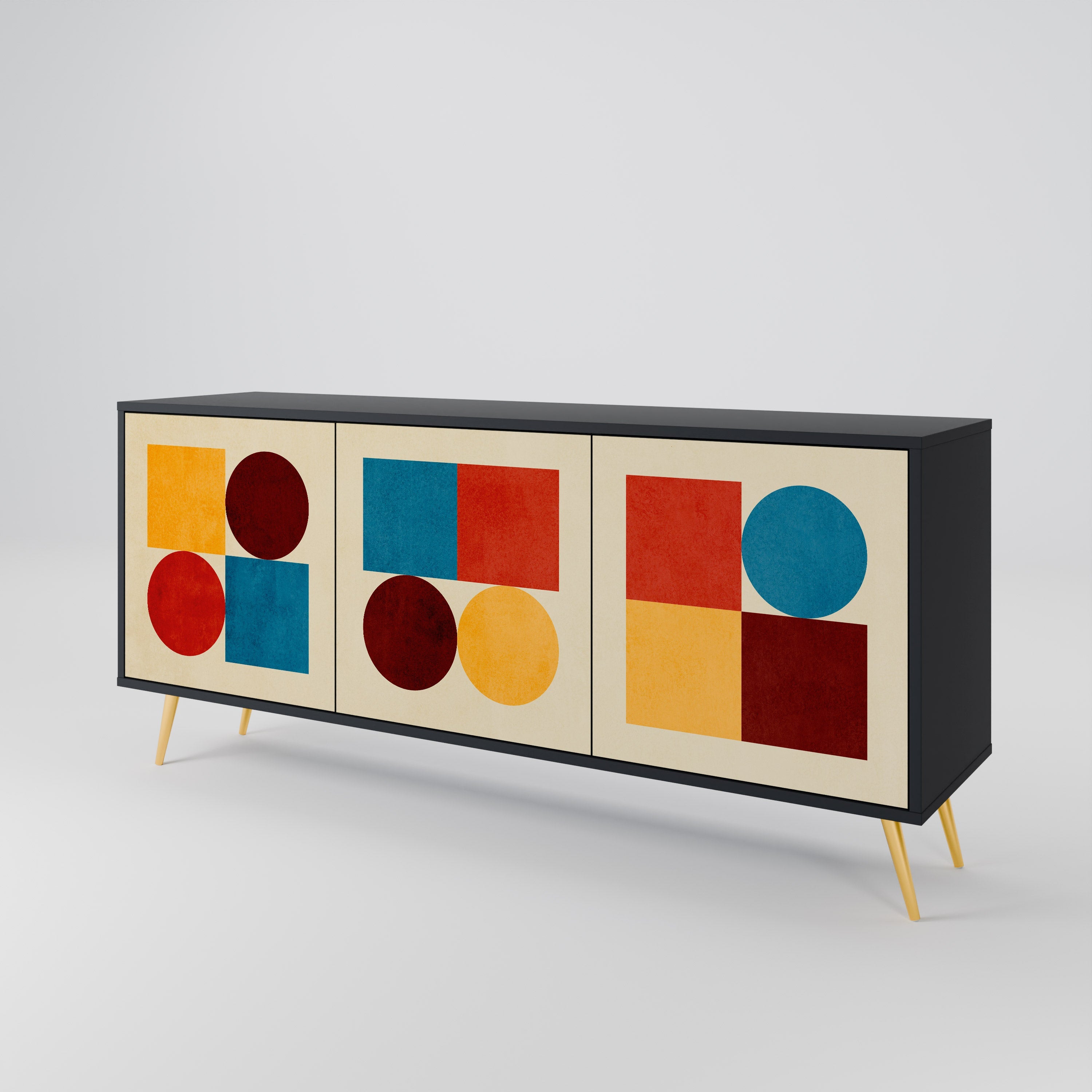 GEOMETRIC PUZZLE 3-türiges Sideboard in Schwarz