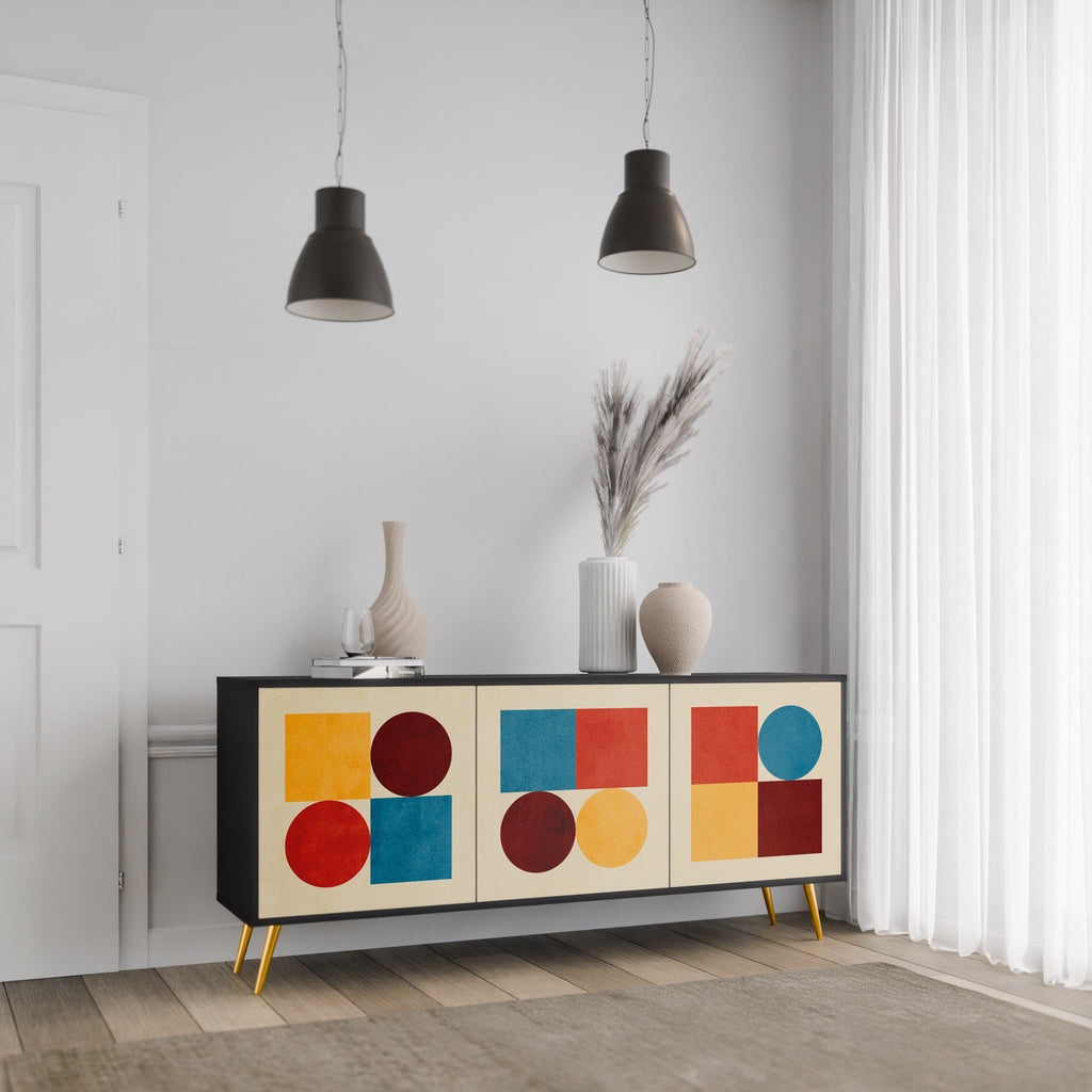 GEOMETRIC PUZZLE 3-türiges Sideboard in Schwarz