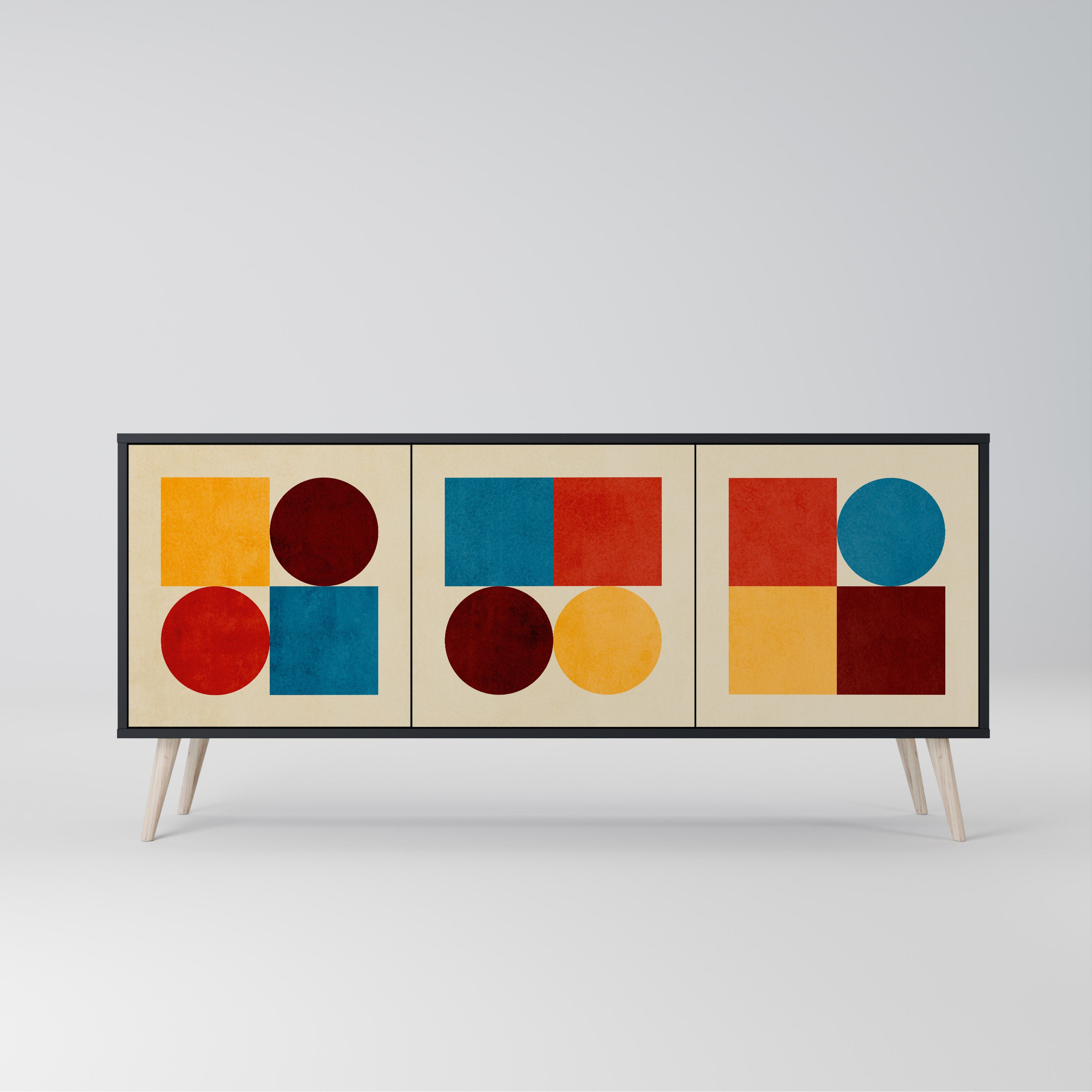 GEOMETRIC PUZZLE 3-türiges Sideboard in Schwarz