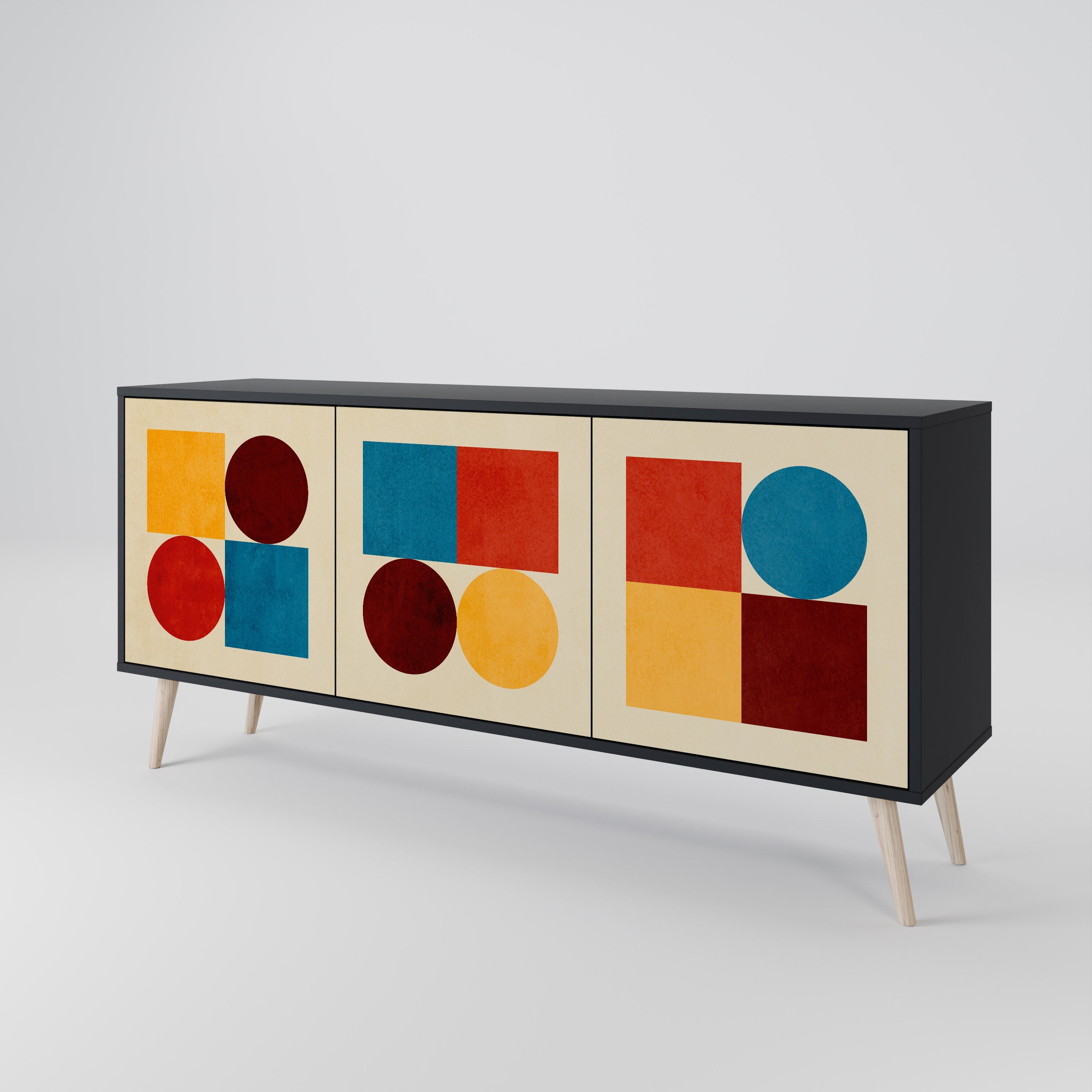 GEOMETRIC PUZZLE 3-türiges Sideboard in Schwarz